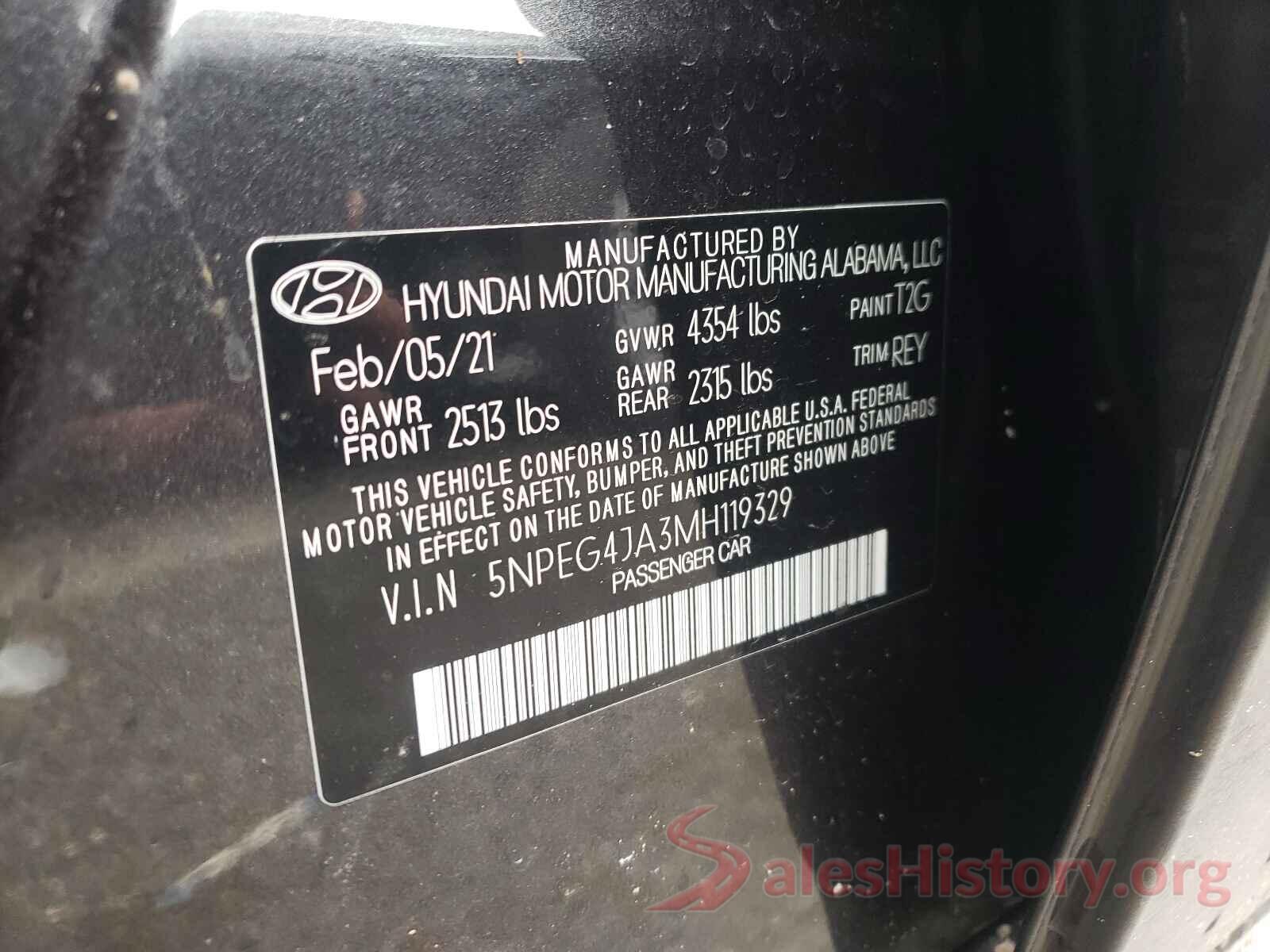 5NPEG4JA3MH119329 2021 HYUNDAI SONATA