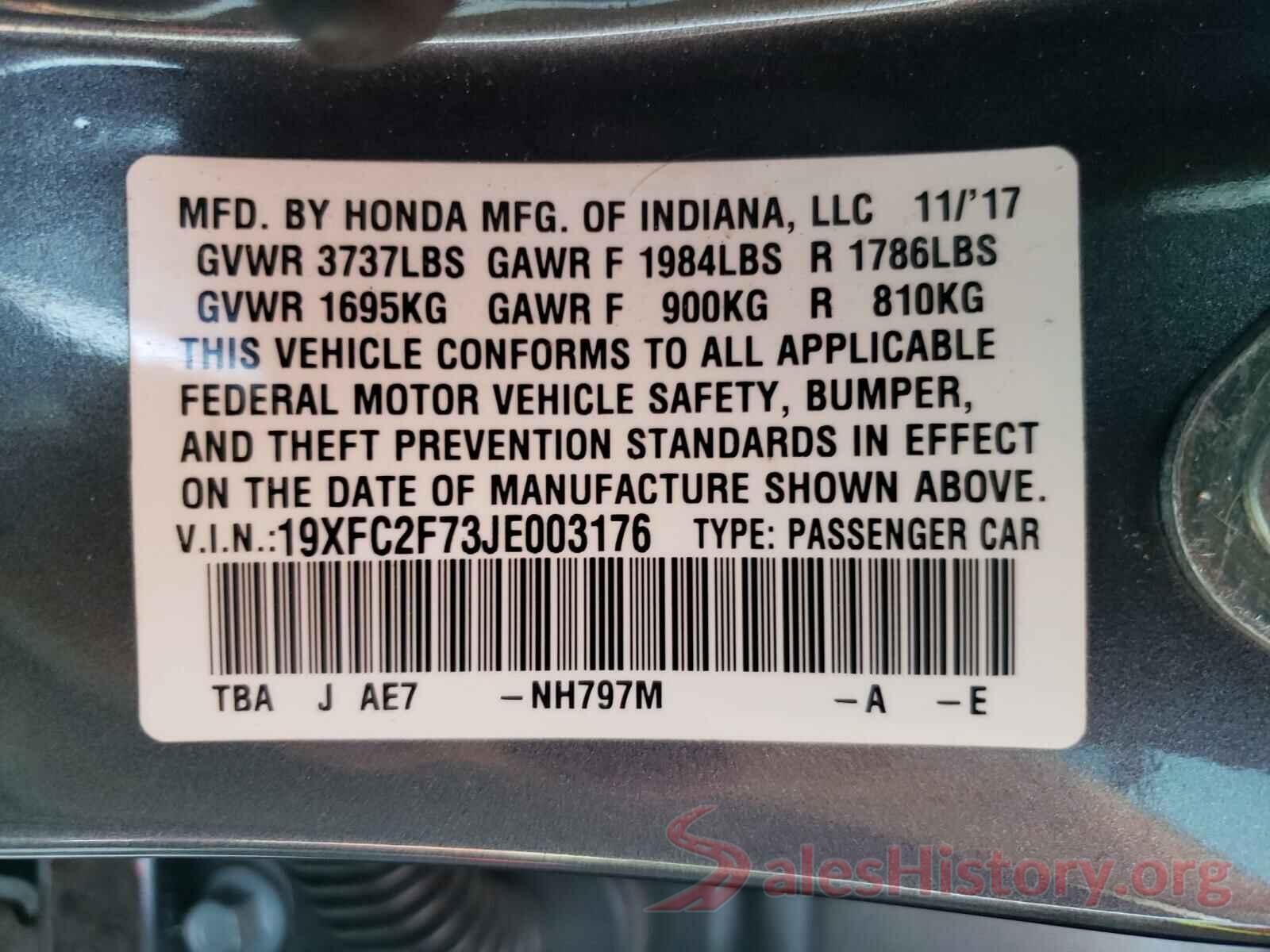 19XFC2F73JE003176 2018 HONDA CIVIC