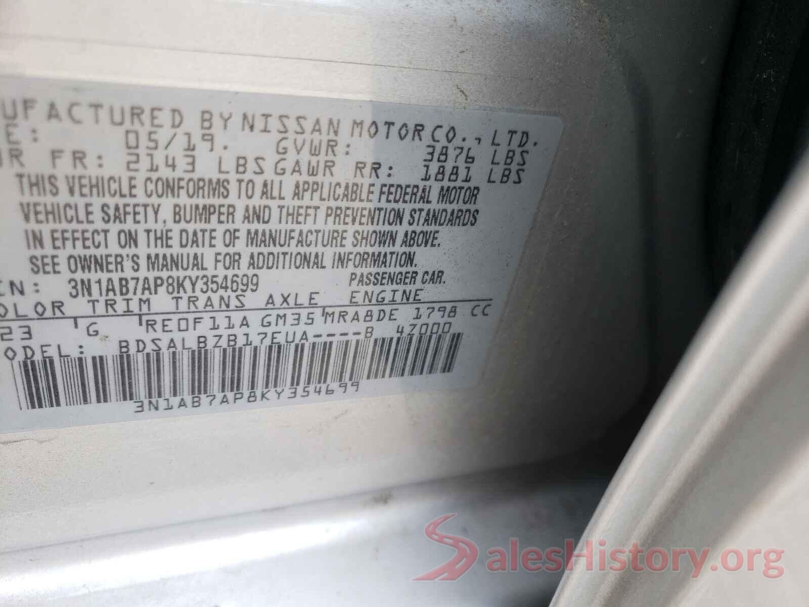 3N1AB7AP8KY354699 2019 NISSAN SENTRA