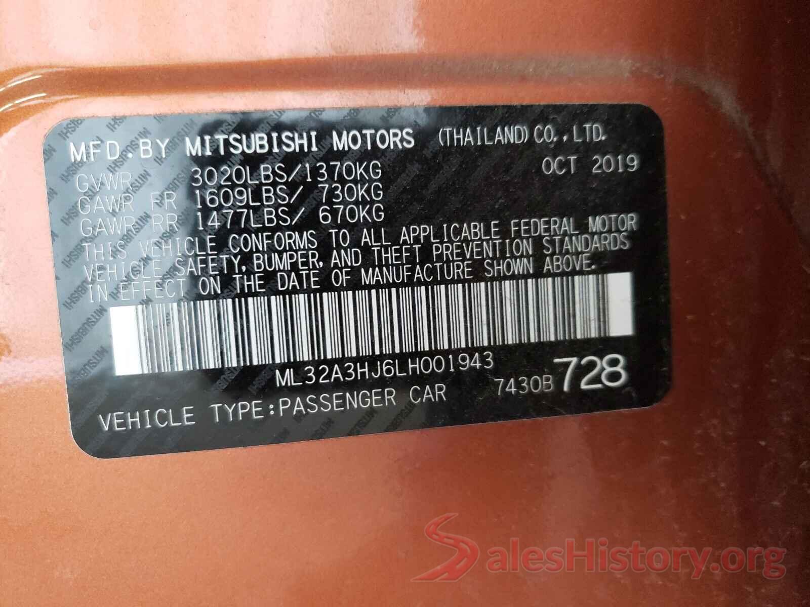 ML32A3HJ6LH001943 2020 MITSUBISHI MIRAGE