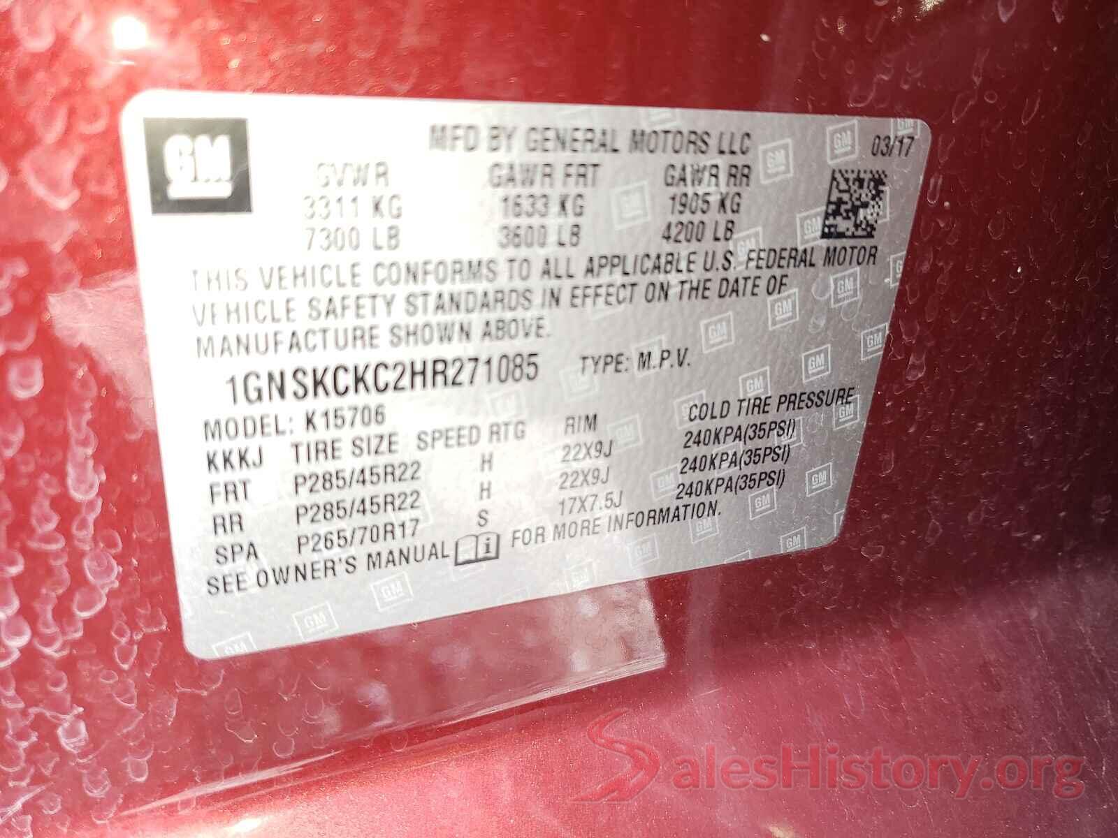 1GNSKCKC2HR271085 2017 CHEVROLET TAHOE