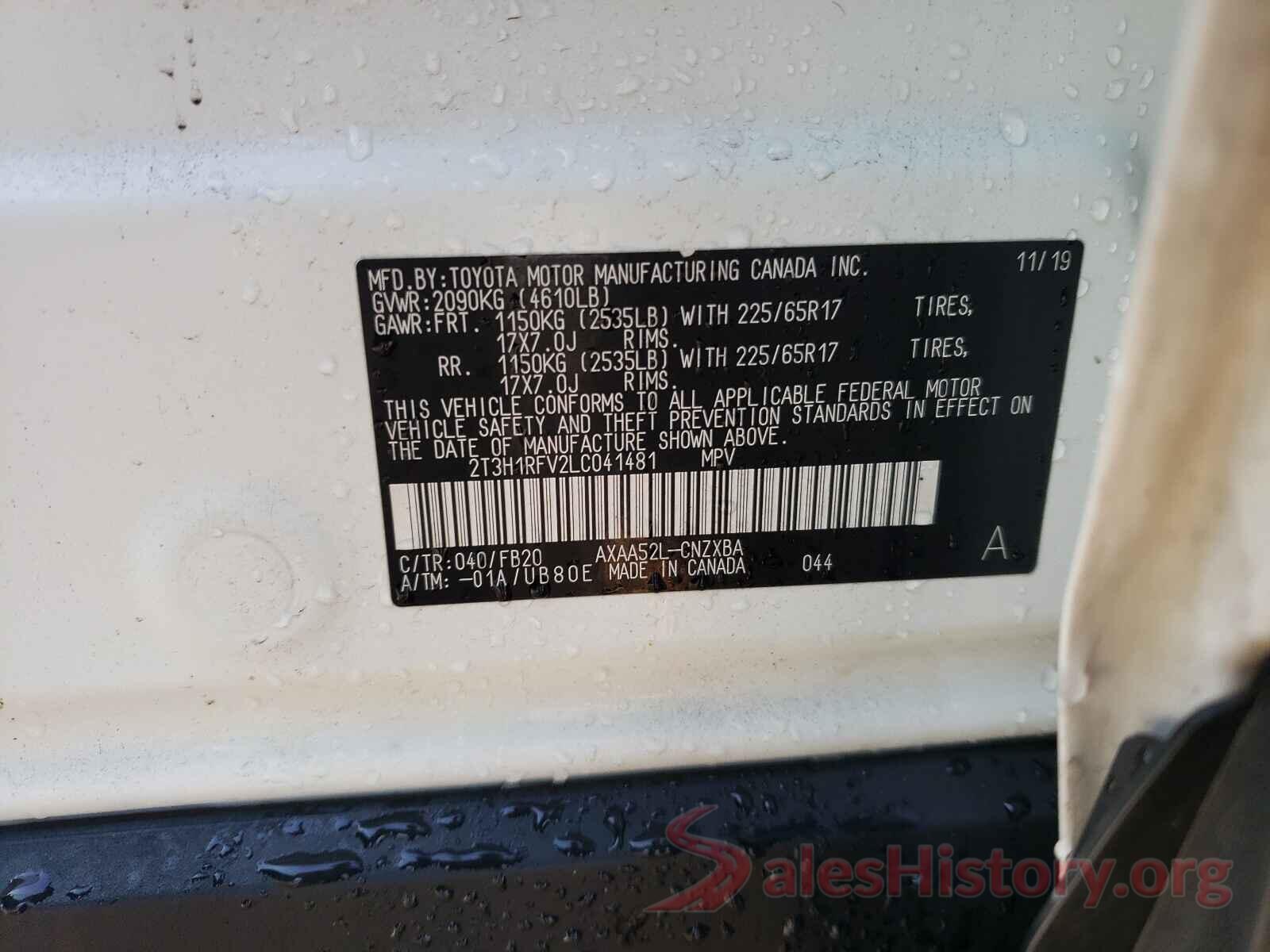 2T3H1RFV2LC041481 2020 TOYOTA RAV4