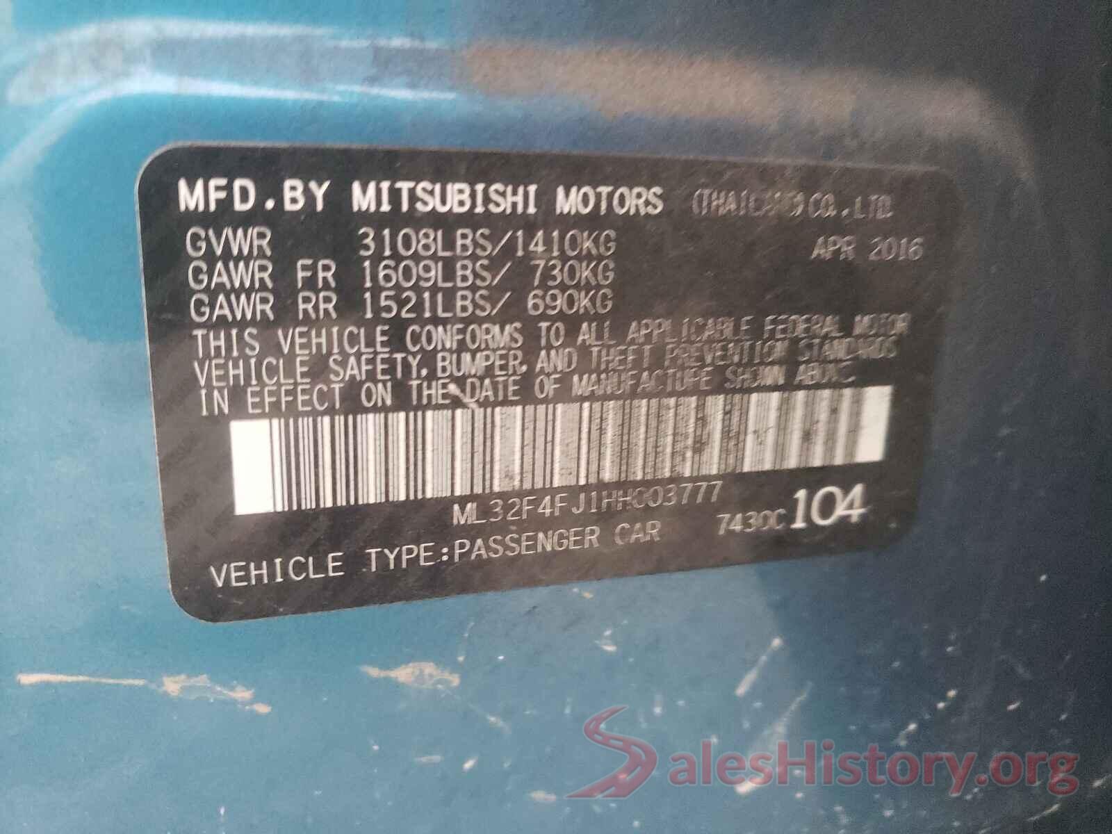 ML32F4FJ1HH003777 2017 MITSUBISHI MIRAGE