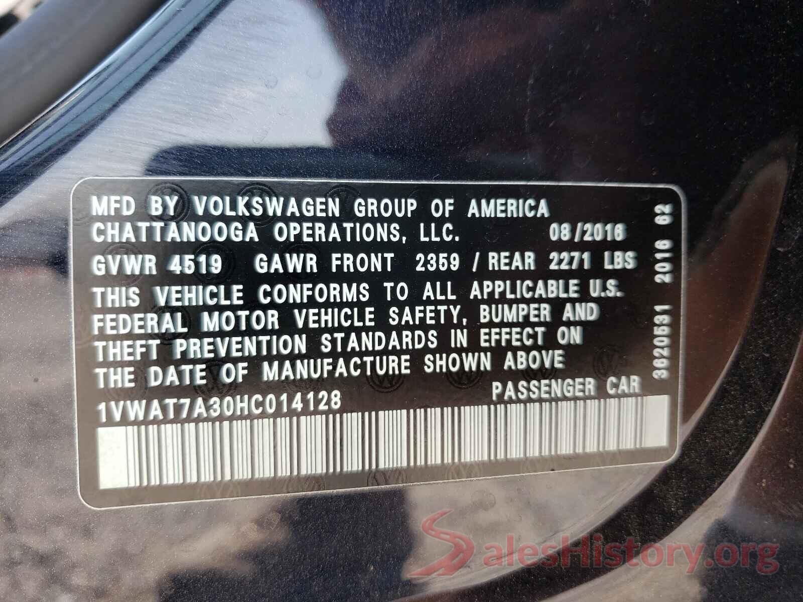 1VWAT7A30HC014128 2017 VOLKSWAGEN PASSAT