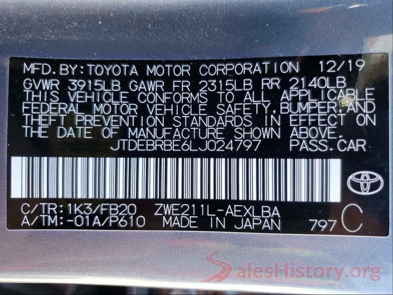 JTDEBRBE6LJ024797 2020 TOYOTA COROLLA