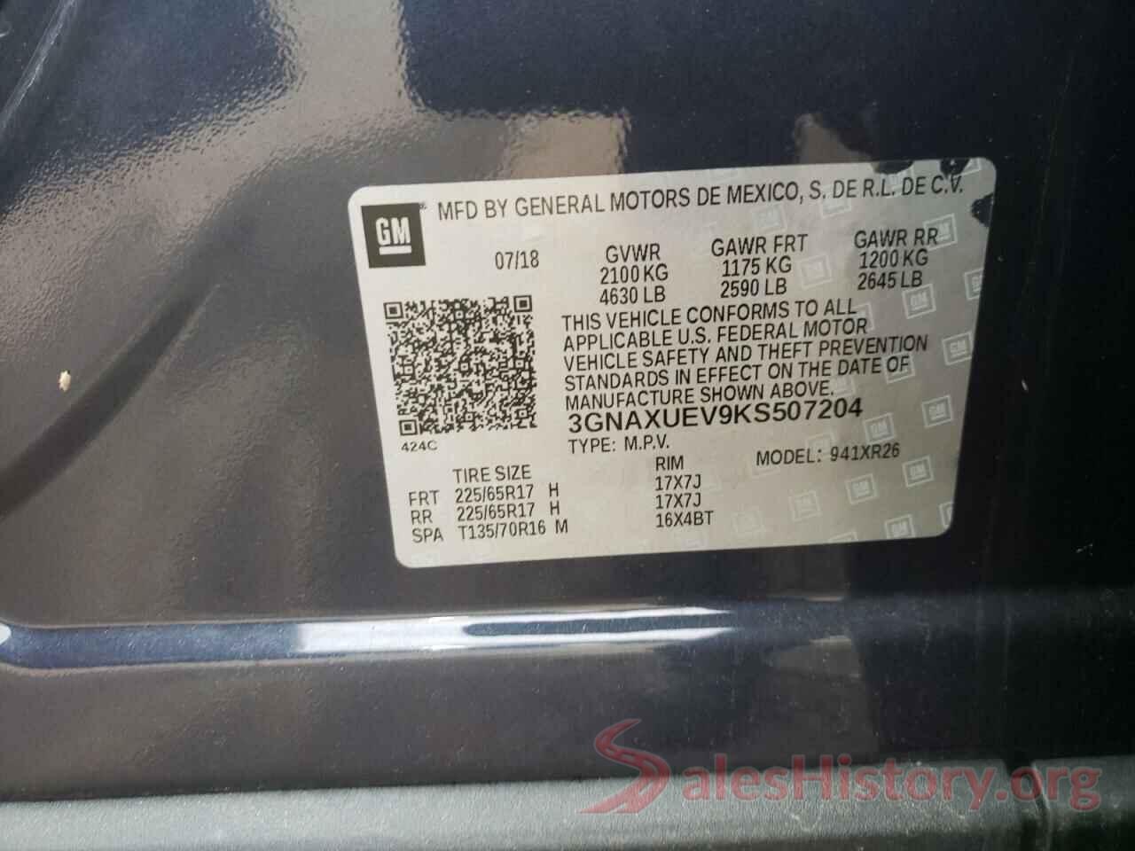 3GNAXUEV9KS507204 2019 CHEVROLET EQUINOX