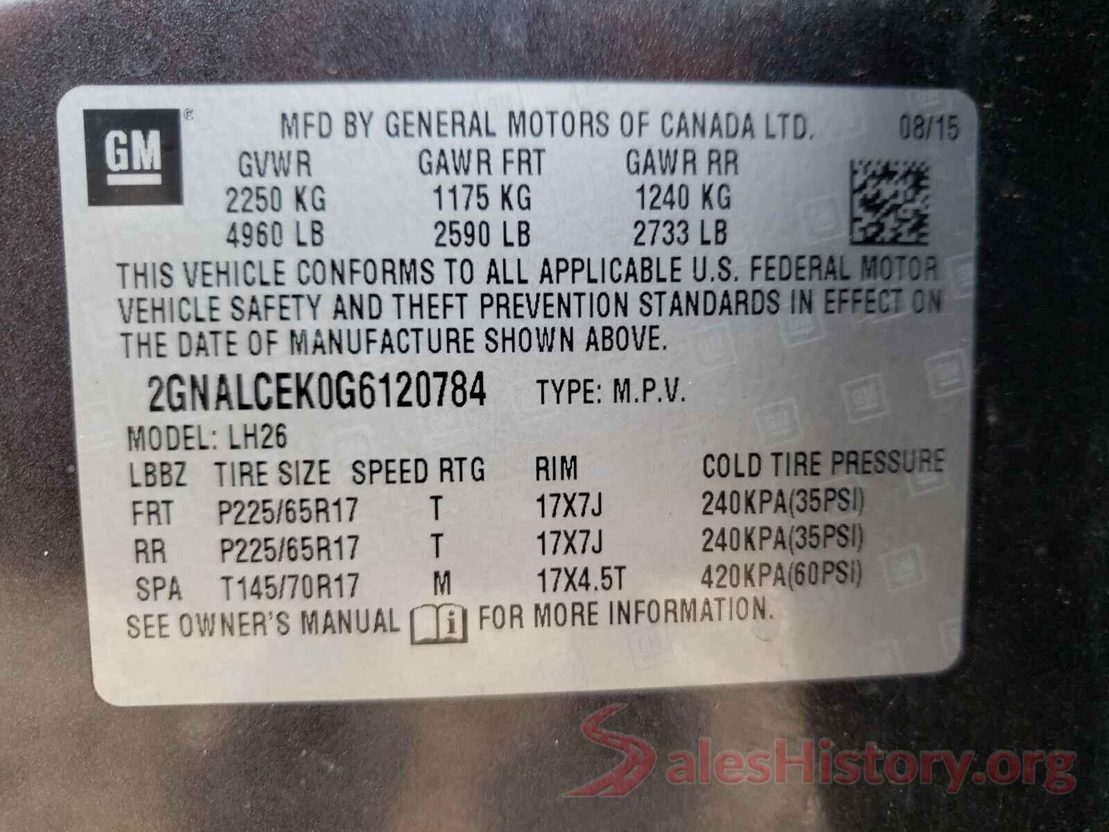 2GNALCEK0G6120784 2016 CHEVROLET EQUINOX