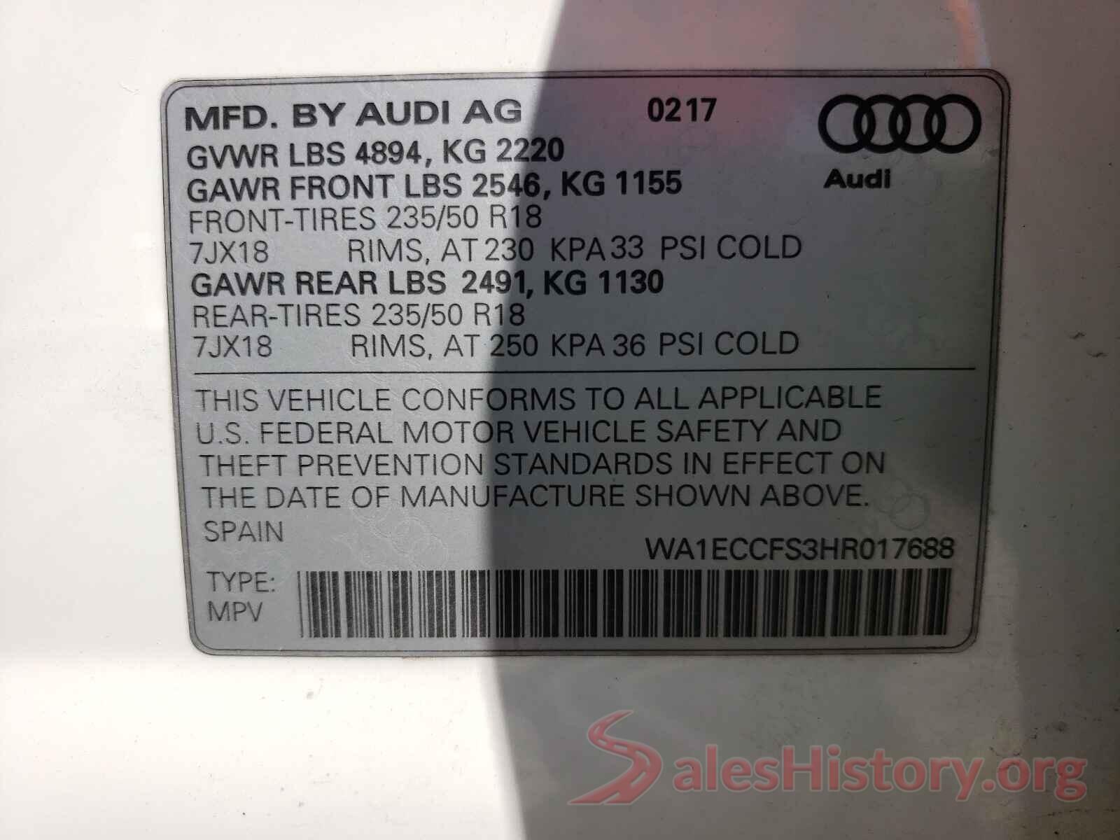 WA1ECCFS3HR017688 2017 AUDI Q3