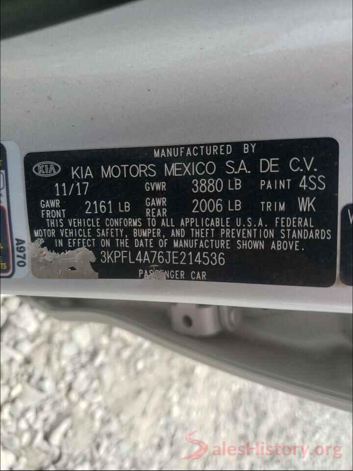 3KPFL4A76JE214536 2018 KIA FORTE