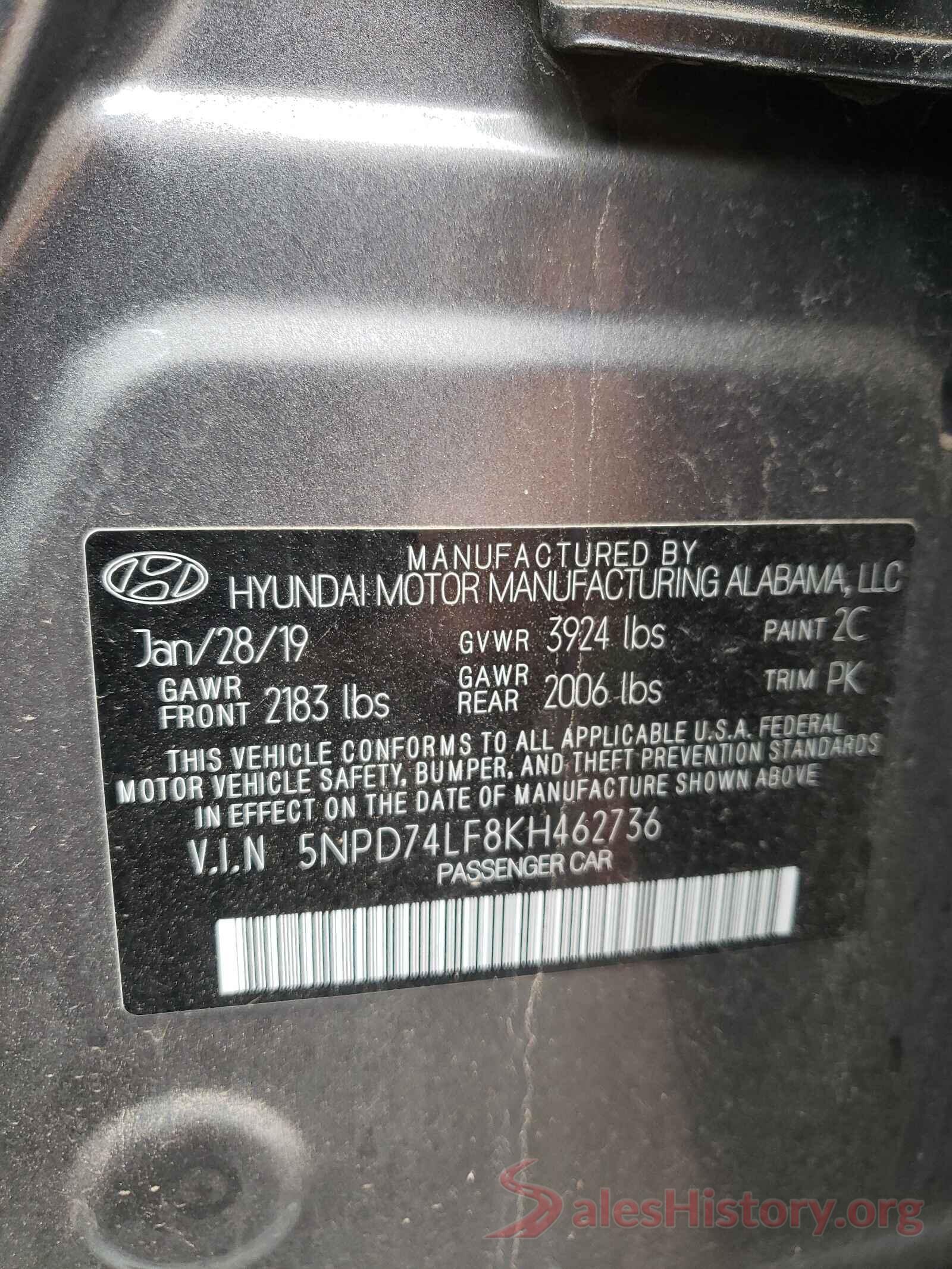 5NPD74LF8KH462736 2019 HYUNDAI ELANTRA