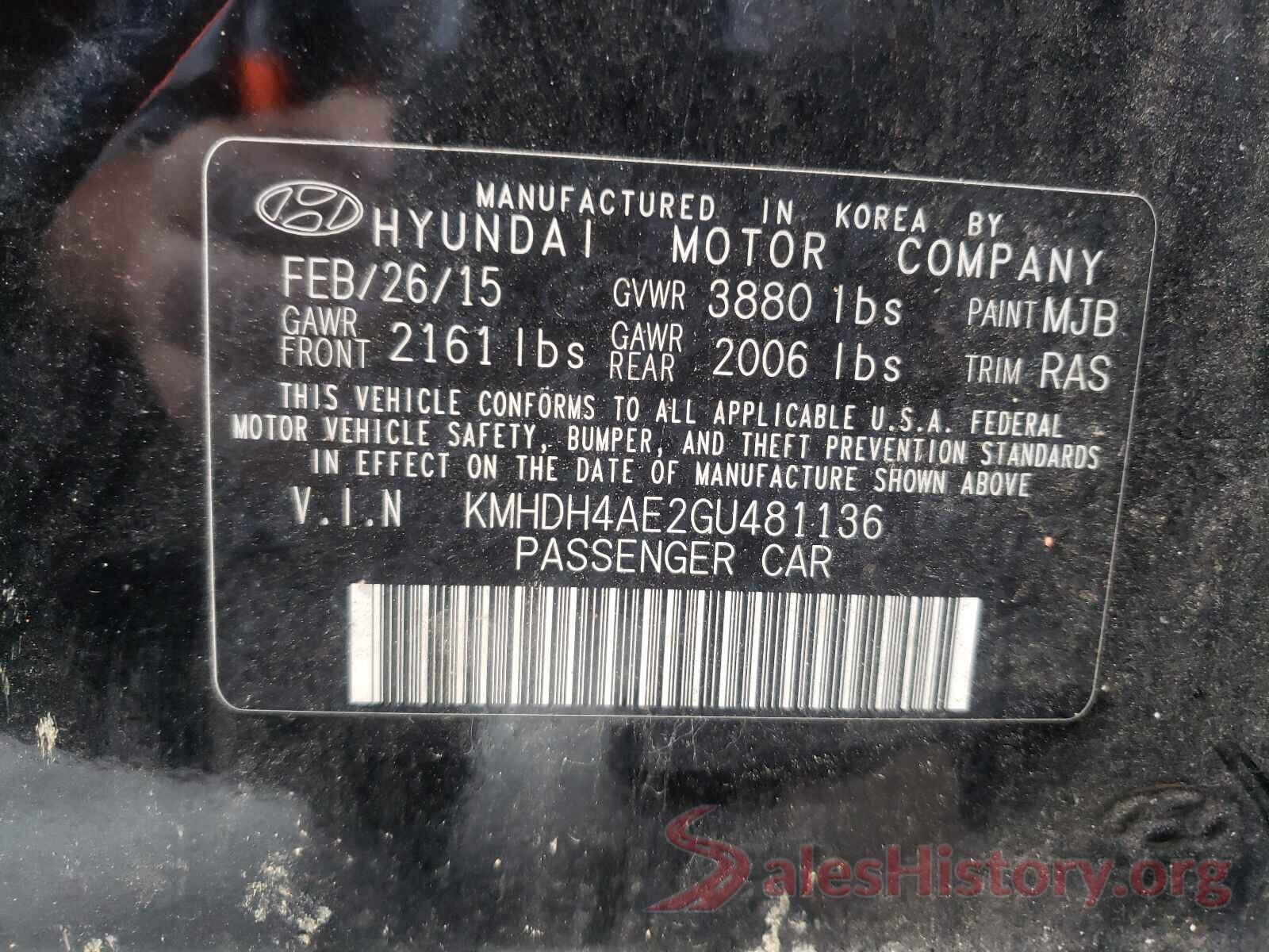 KMHDH4AE2GU481136 2016 HYUNDAI ELANTRA