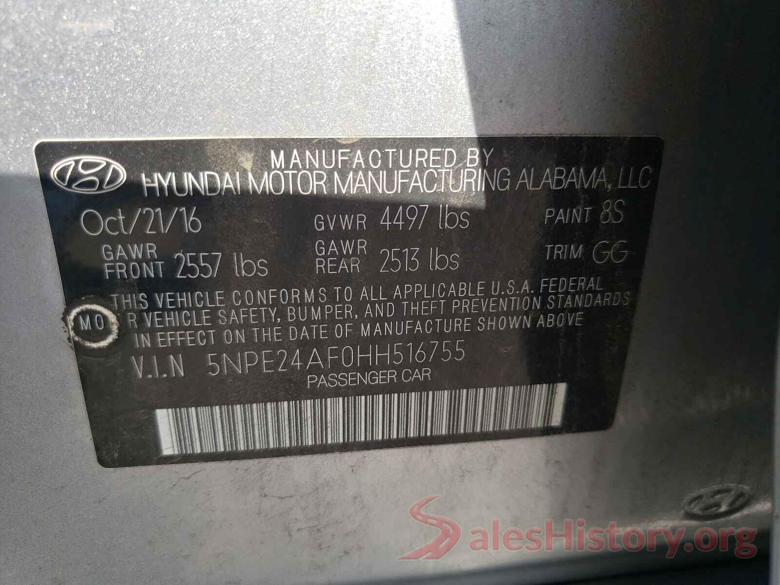 5NPE24AF0HH516755 2017 HYUNDAI SONATA