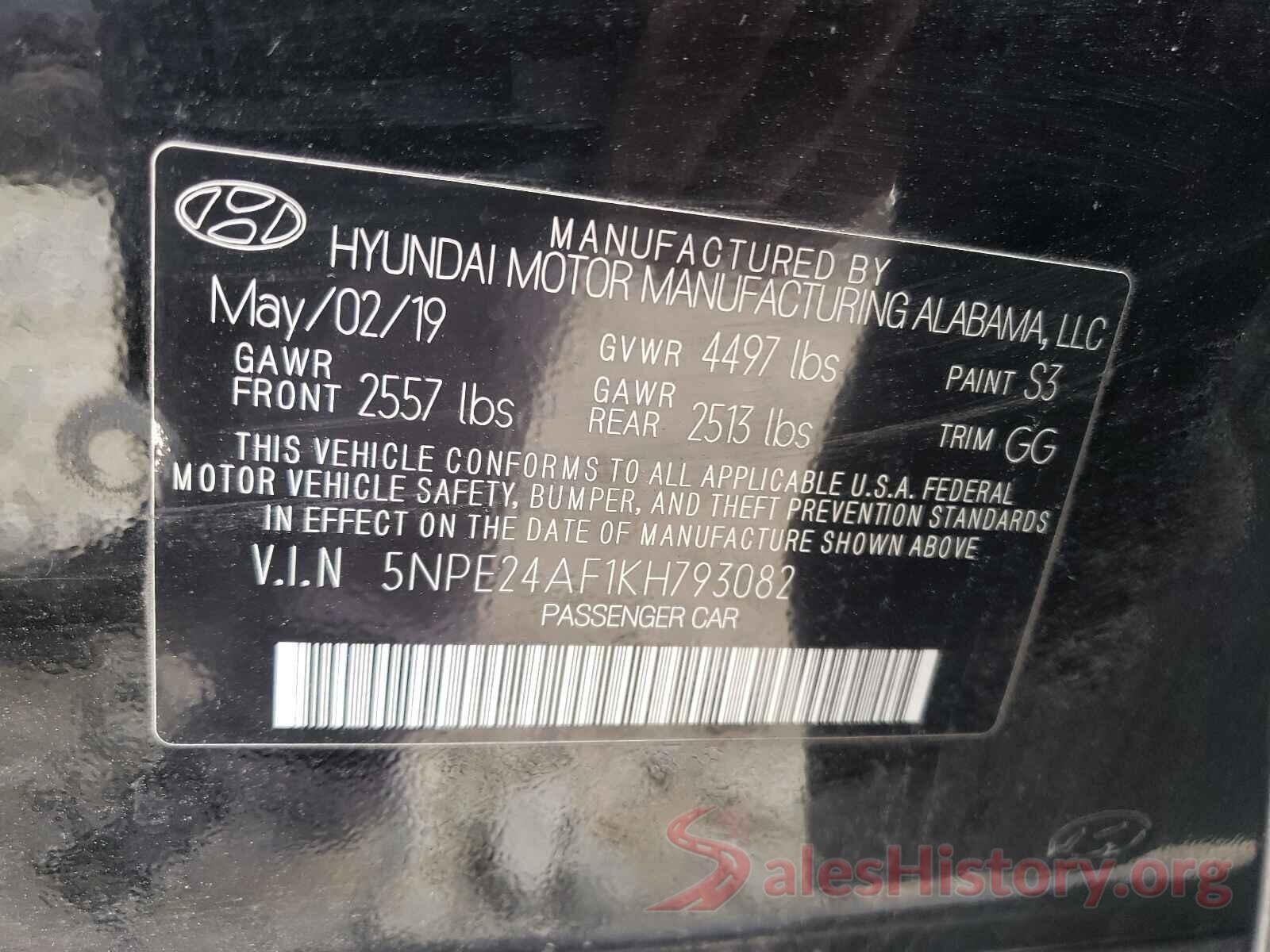 5NPE24AF1KH793082 2019 HYUNDAI SONATA