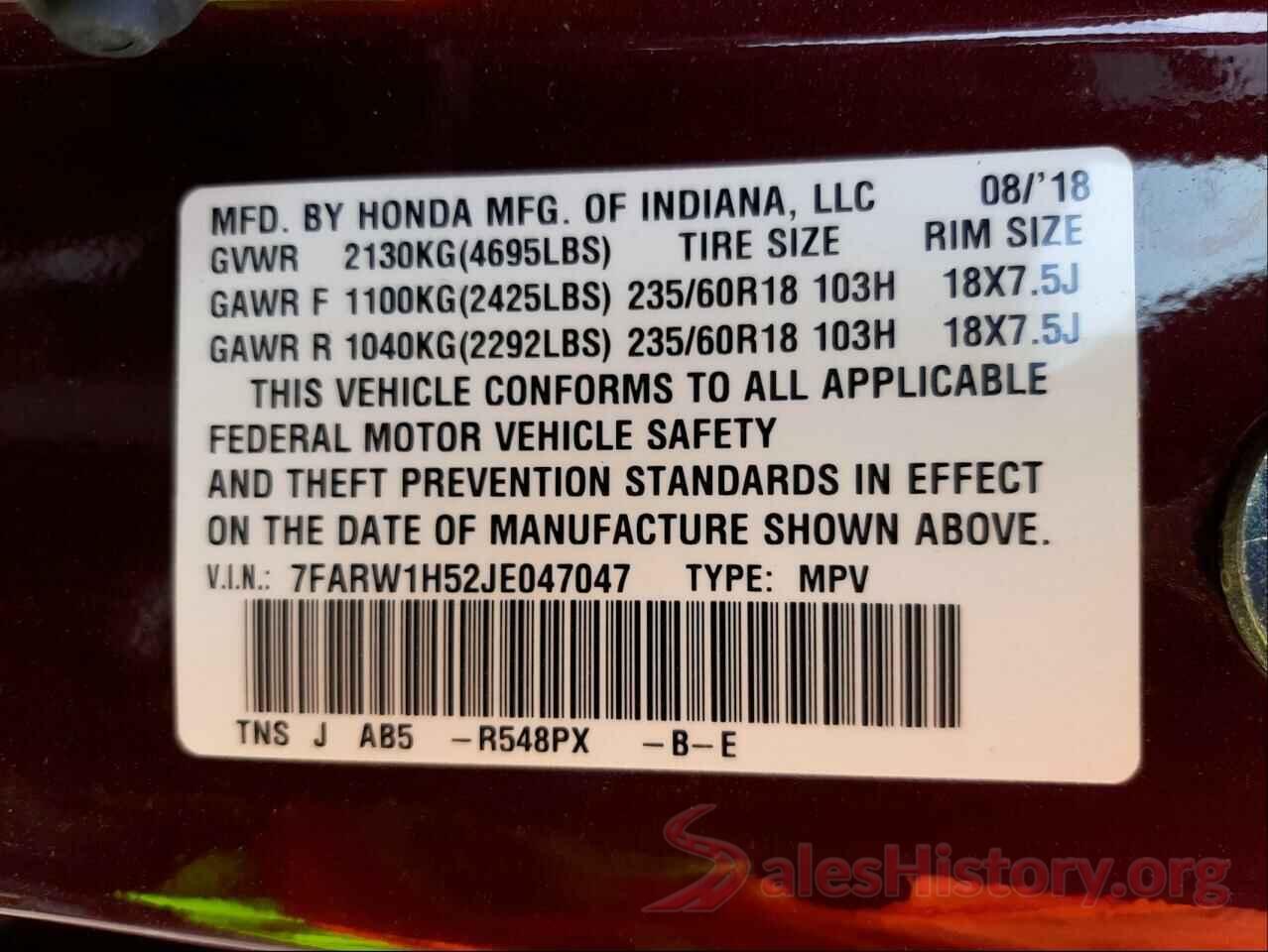 7FARW1H52JE047047 2018 HONDA CRV