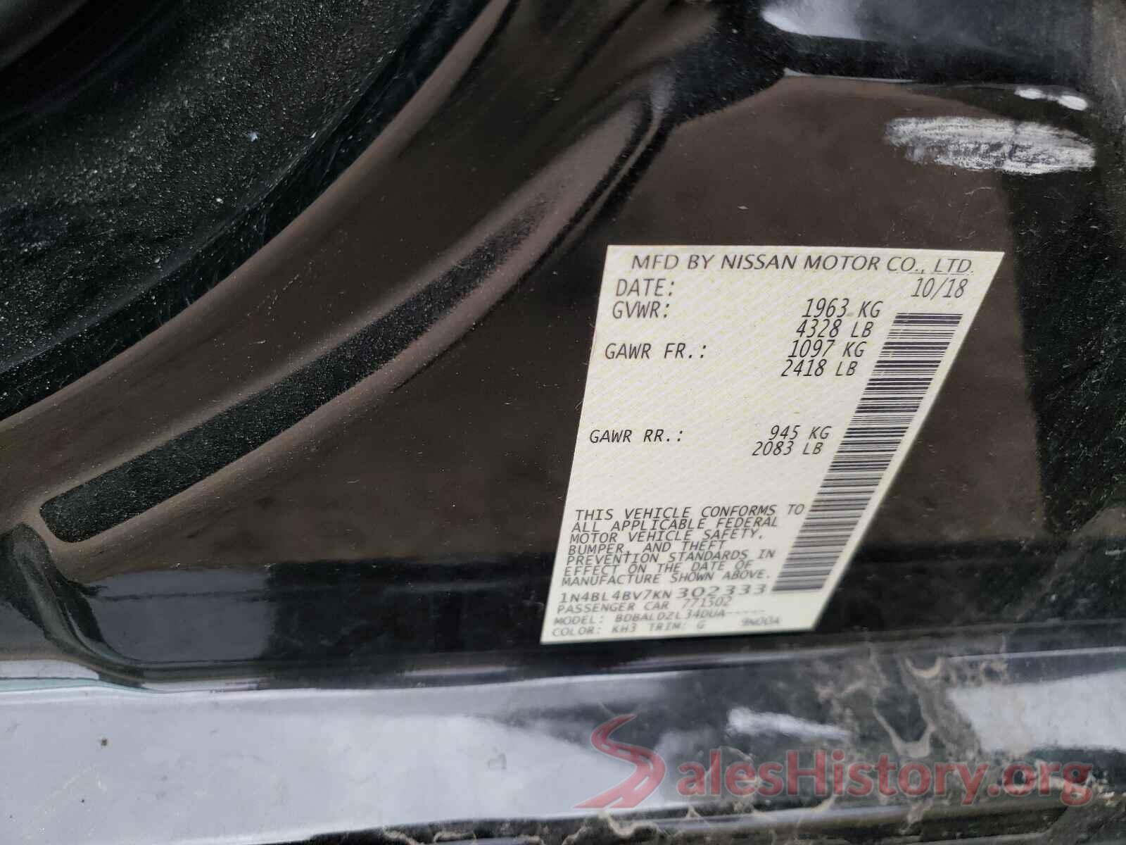 1N4BL4BV7KN302333 2019 NISSAN ALTIMA