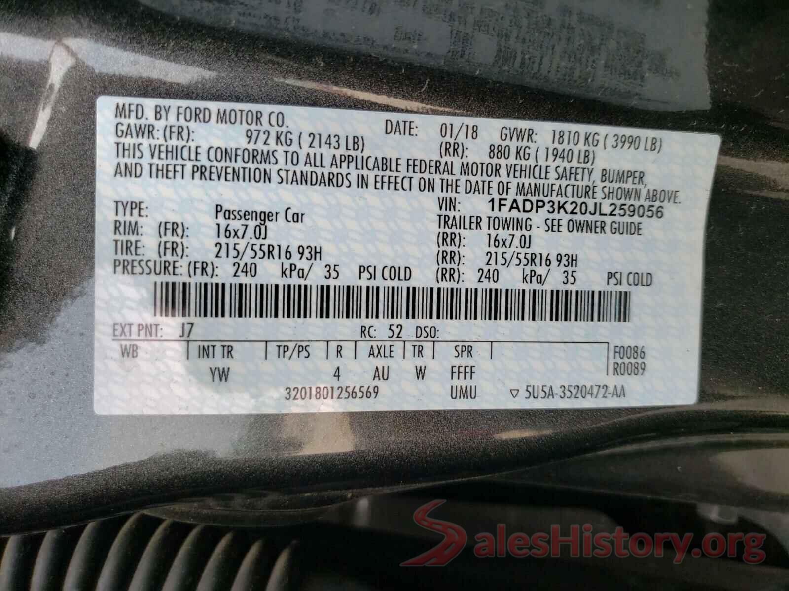 1FADP3K20JL259056 2018 FORD FOCUS