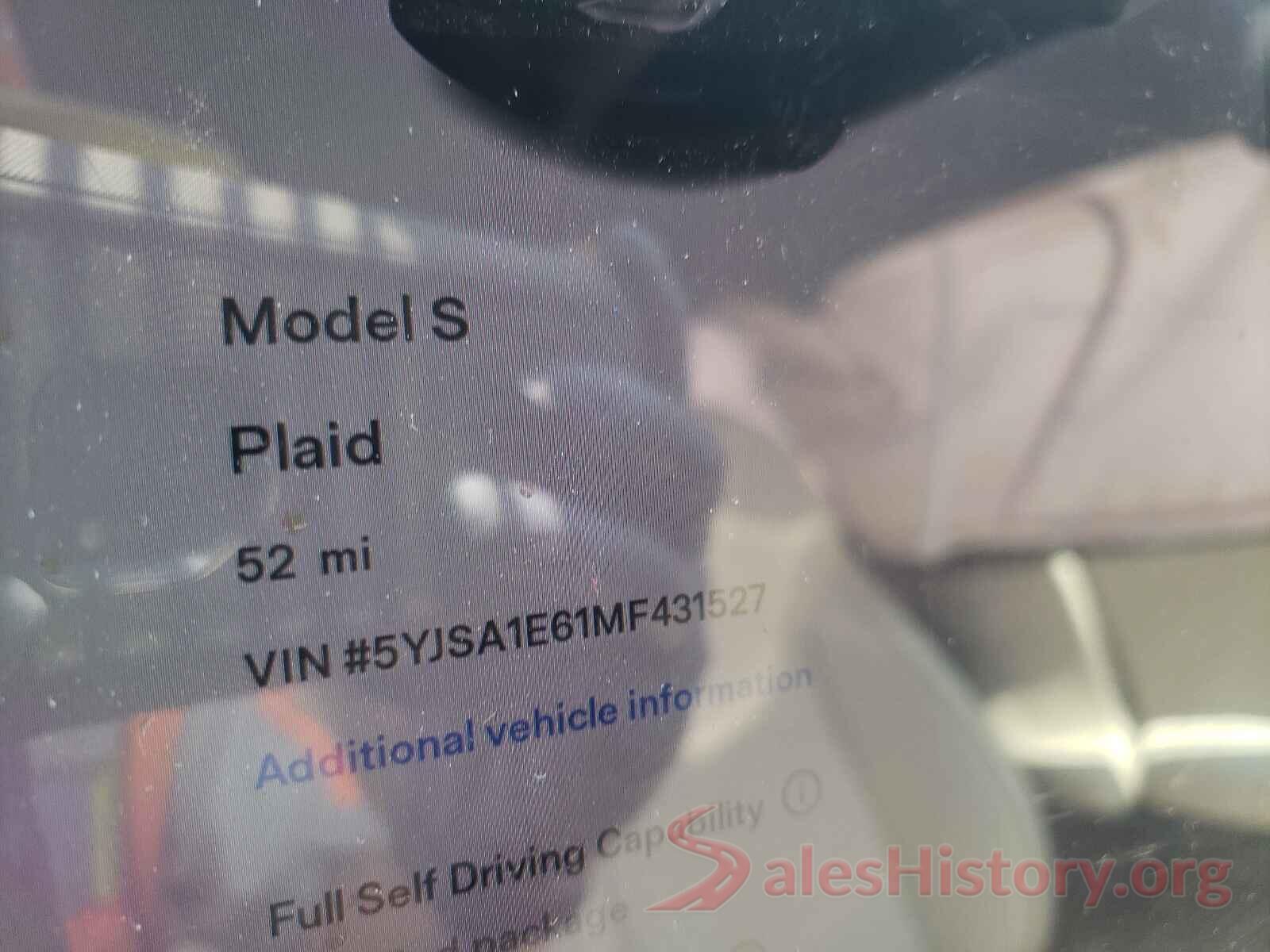 5YJSA1E61MF431527 2021 TESLA MODEL S