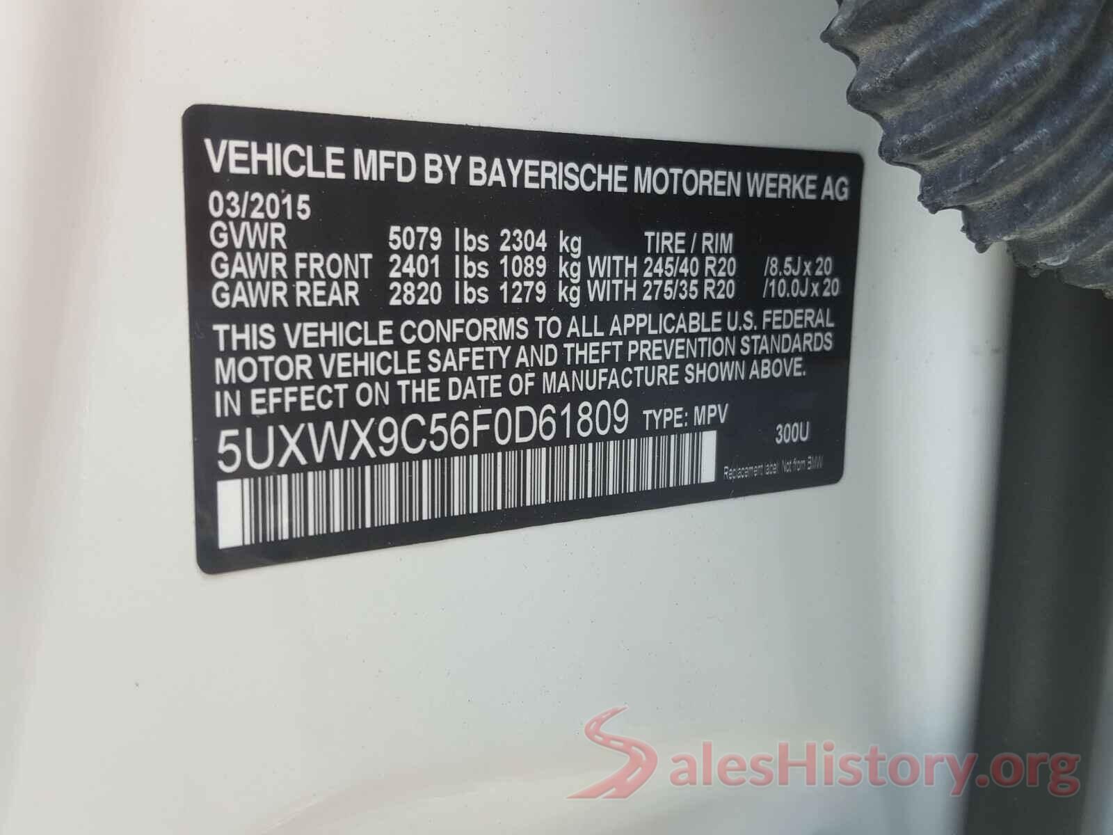 5UXWX9C56F0D61809 2015 BMW X3