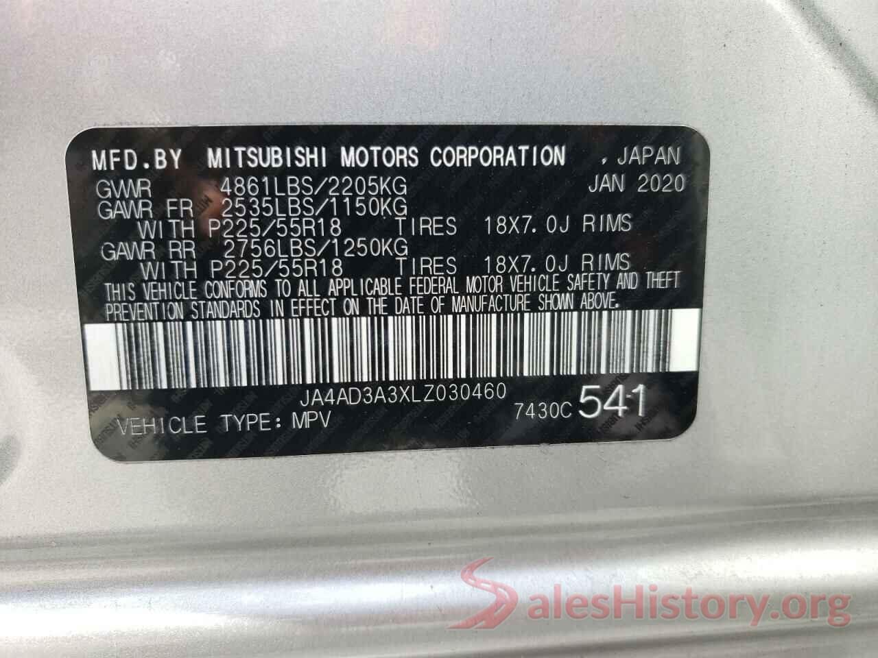 JA4AD3A3XLZ030460 2020 MITSUBISHI OUTLANDER