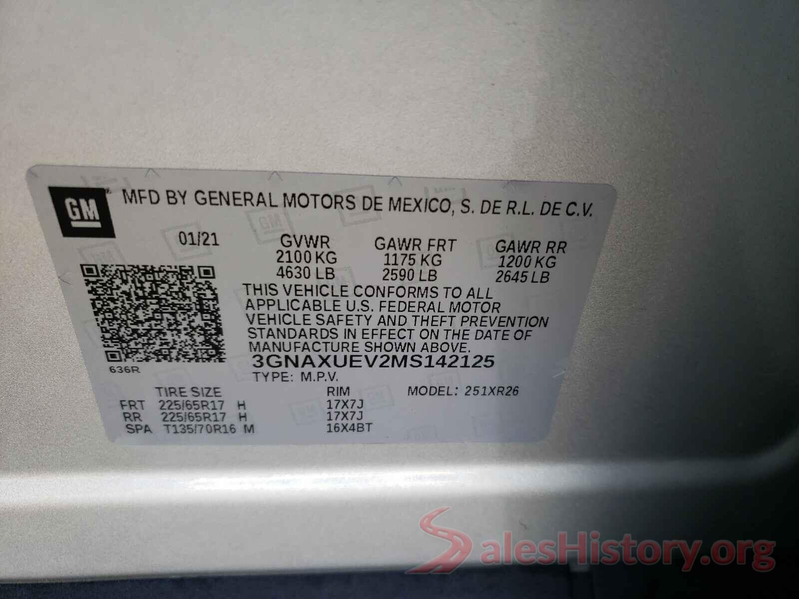 3GNAXUEV2MS142125 2021 CHEVROLET EQUINOX