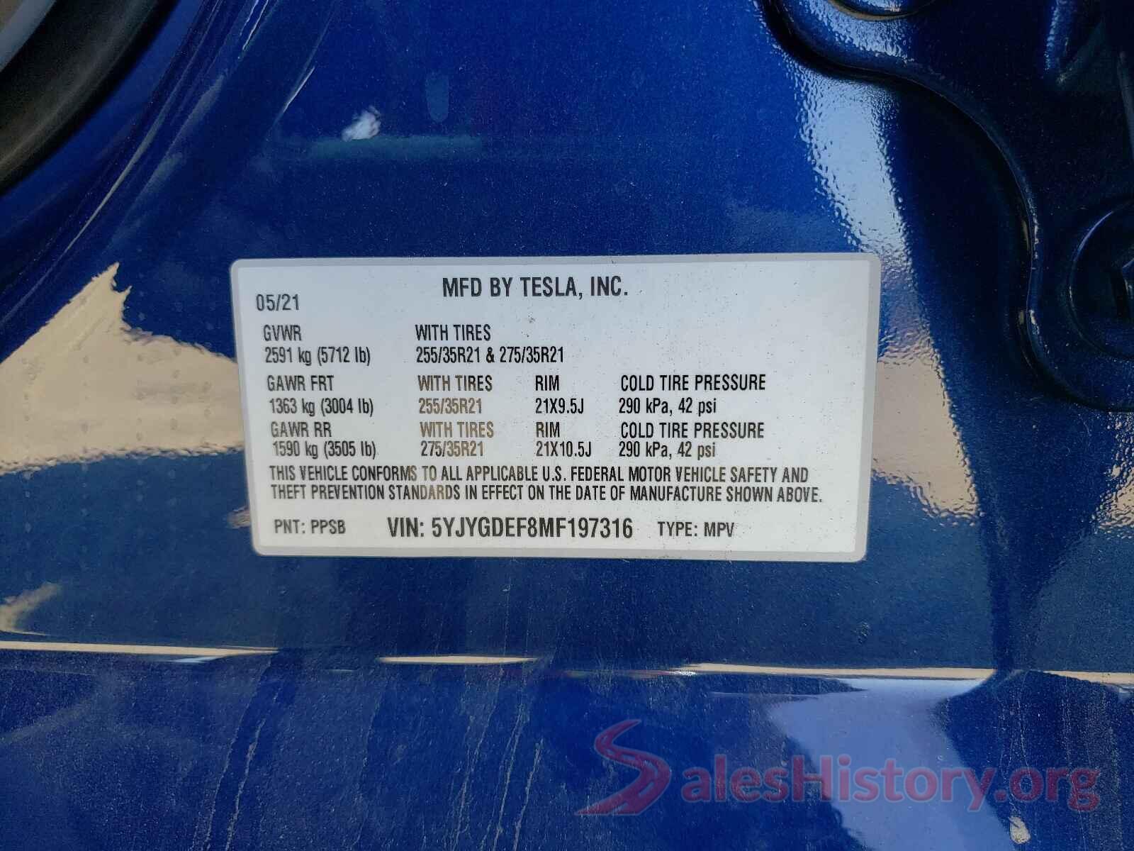 5YJYGDEF8MF197316 2021 TESLA MODEL Y