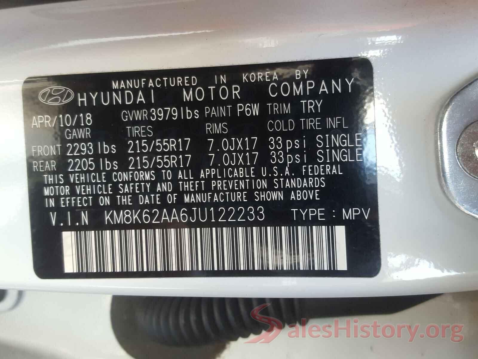 KM8K62AA6JU122233 2018 HYUNDAI KONA