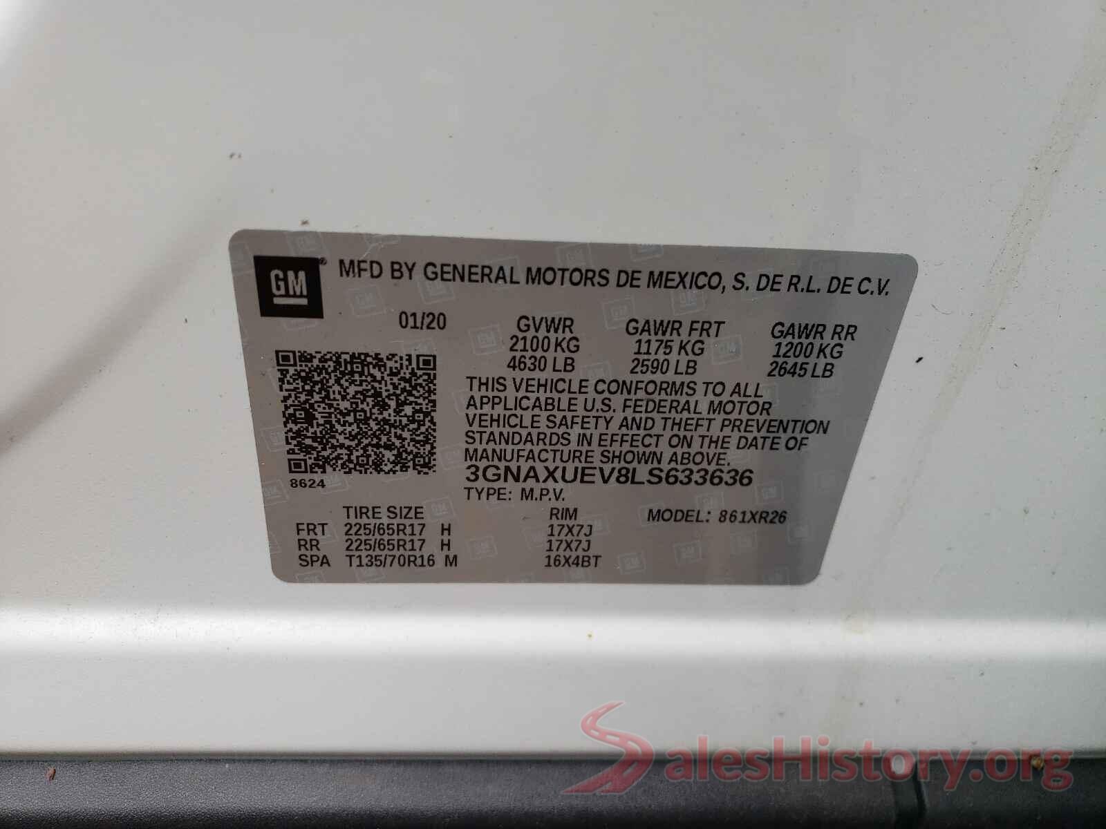 3GNAXUEV8LS633636 2020 CHEVROLET EQUINOX