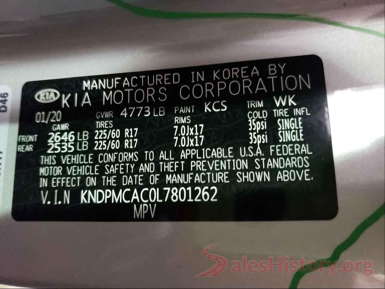 KNDPMCAC0L7801262 2020 KIA SPORTAGE