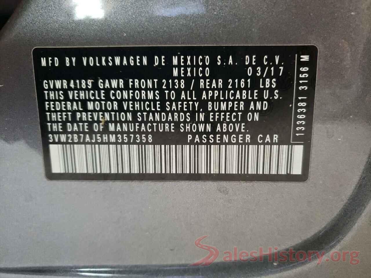 3VW2B7AJ5HM357358 2017 VOLKSWAGEN JETTA