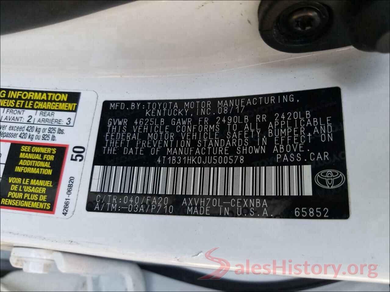 4T1B31HK0JU500578 2018 TOYOTA CAMRY