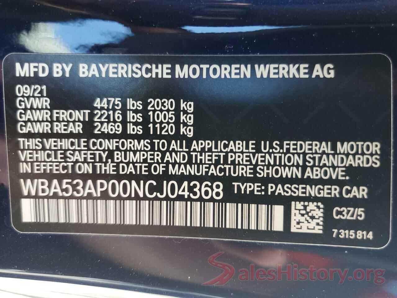 WBA53AP00NCJ04368 2022 BMW 4 SERIES