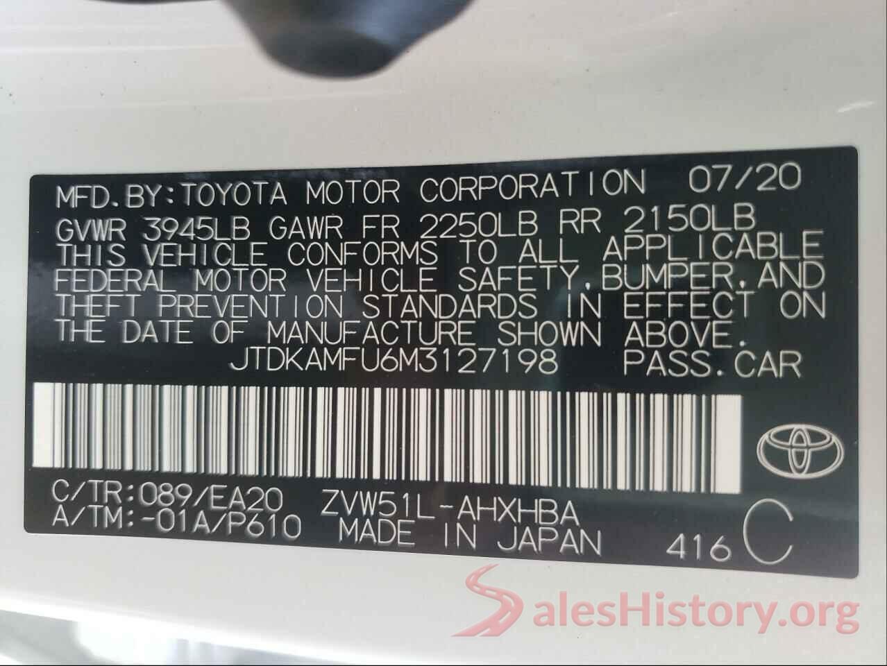 JTDKAMFU6M3127198 2021 TOYOTA PRIUS