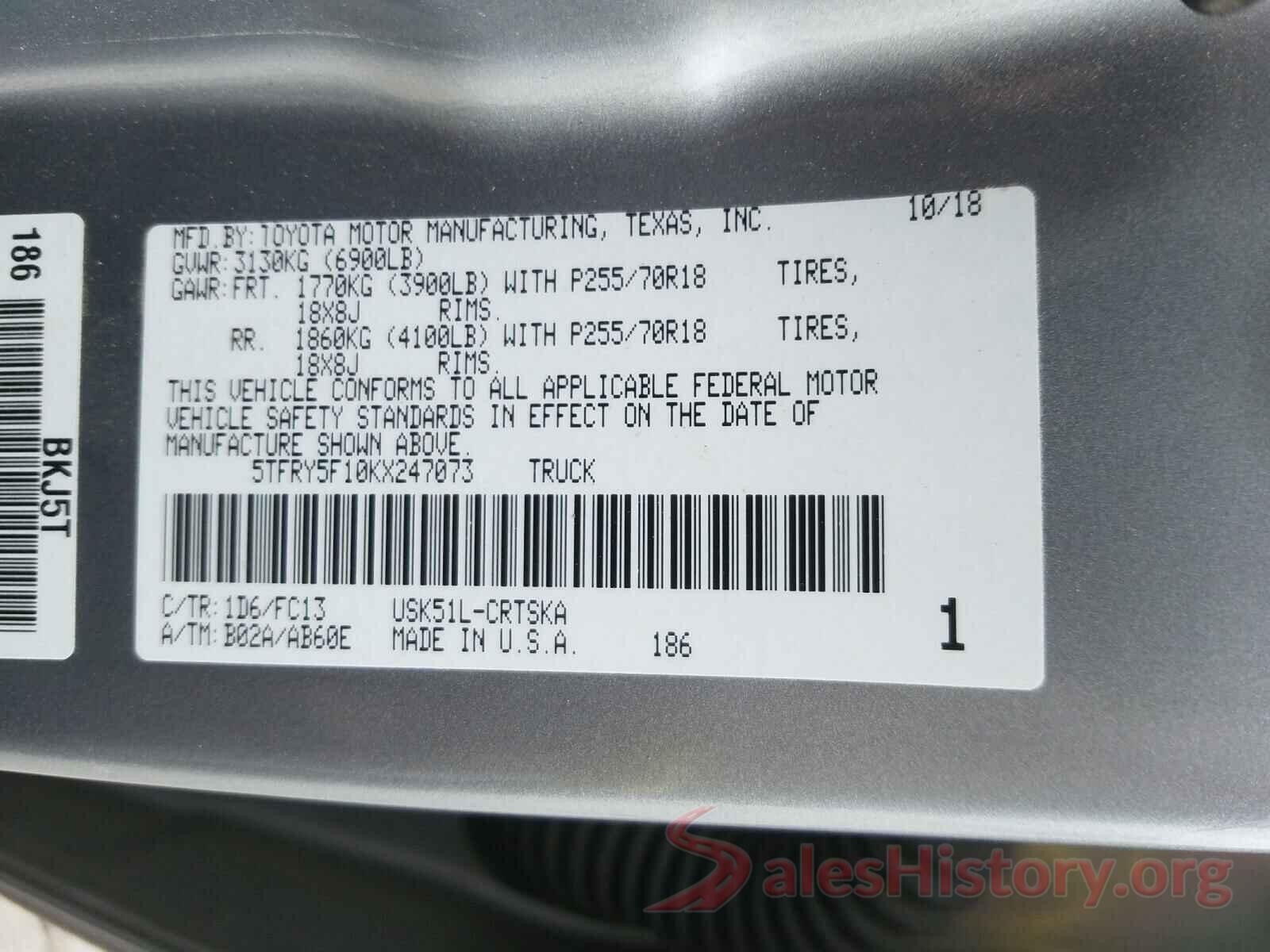 5TFRY5F10KX247073 2019 TOYOTA TUNDRA