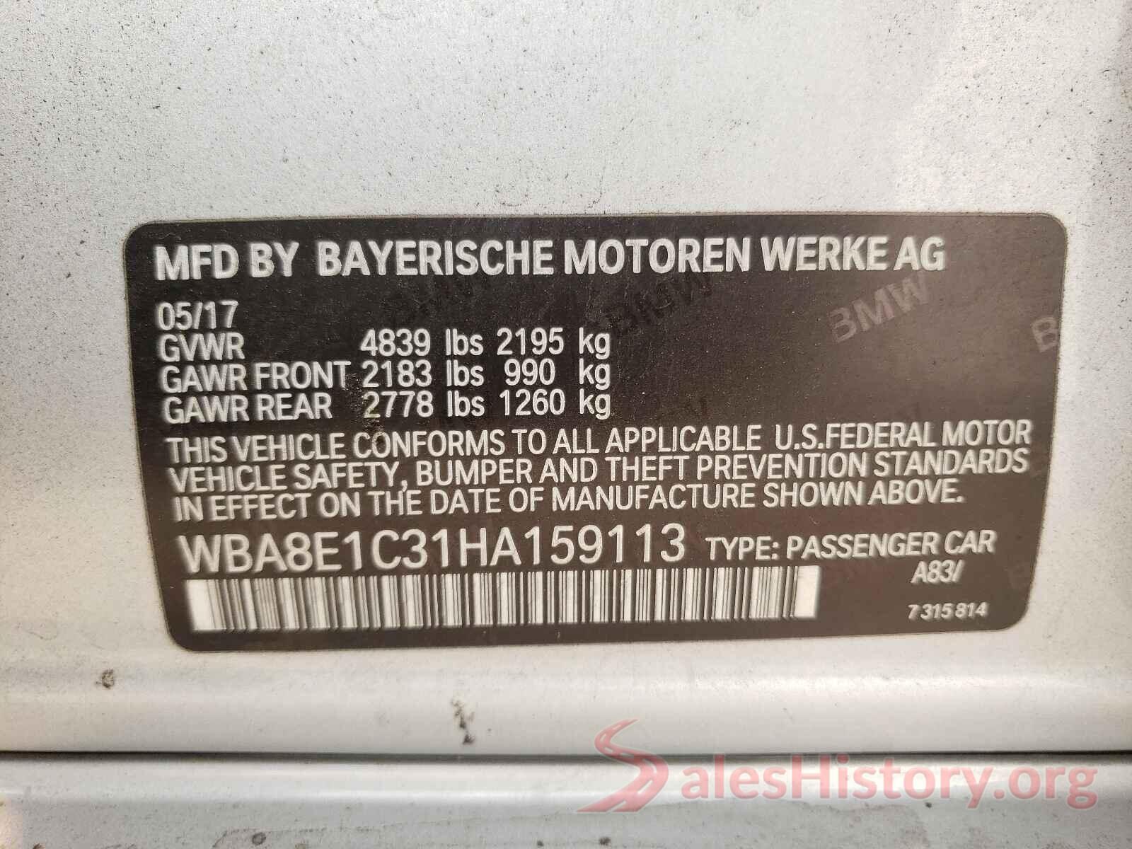 WBA8E1C31HA159113 2017 BMW 3 SERIES