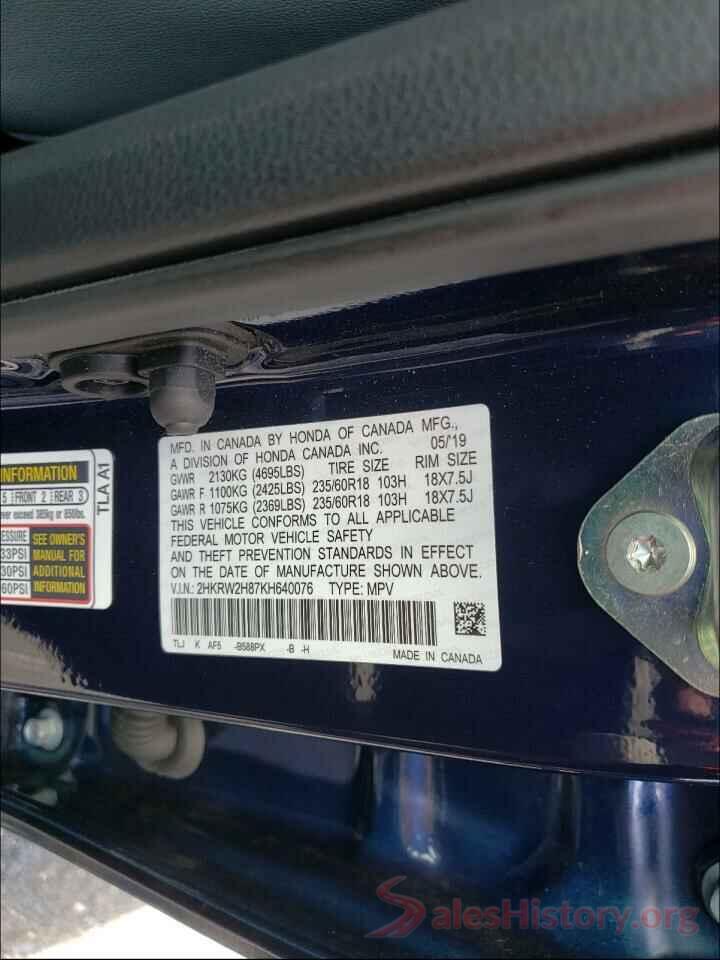 2HKRW2H87KH640076 2019 HONDA CRV