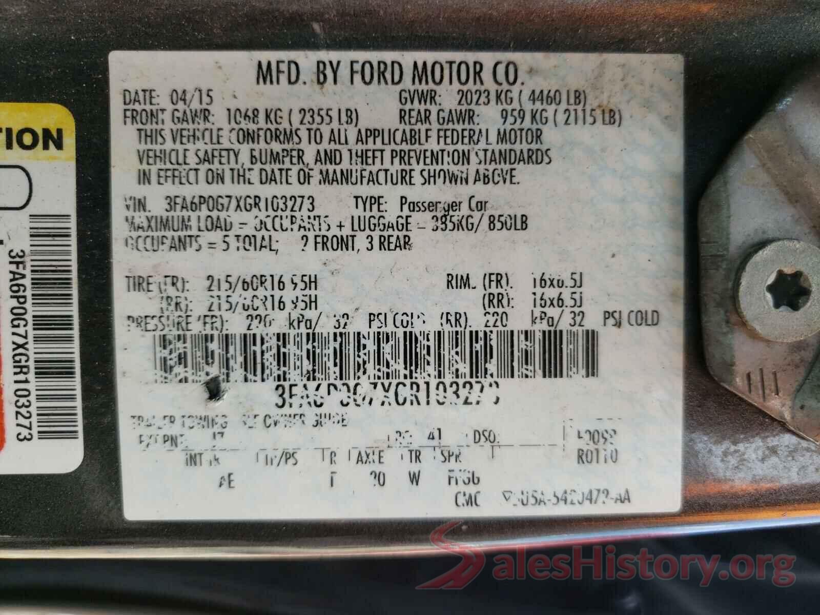 3FA6P0G7XGR103273 2016 FORD FUSION