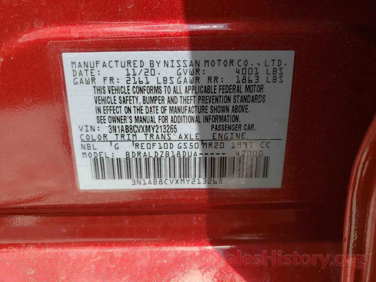 3N1AB8CVXMY213265 2021 NISSAN SENTRA