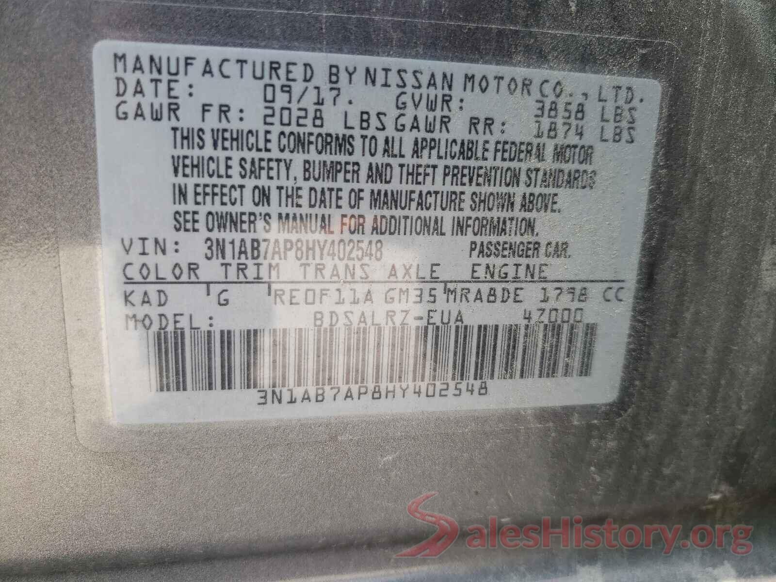 3N1AB7AP8HY402548 2017 NISSAN SENTRA