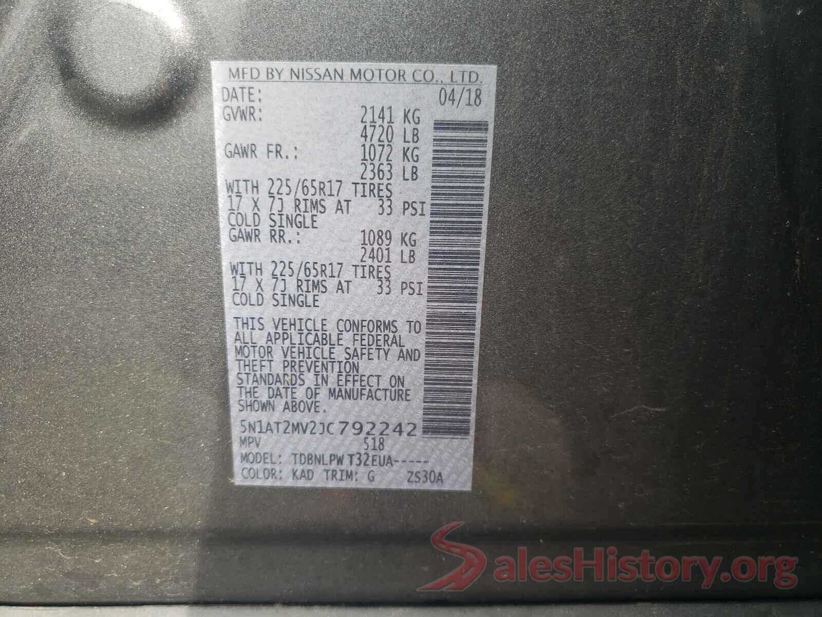 5N1AT2MV2JC792242 2018 NISSAN ROGUE