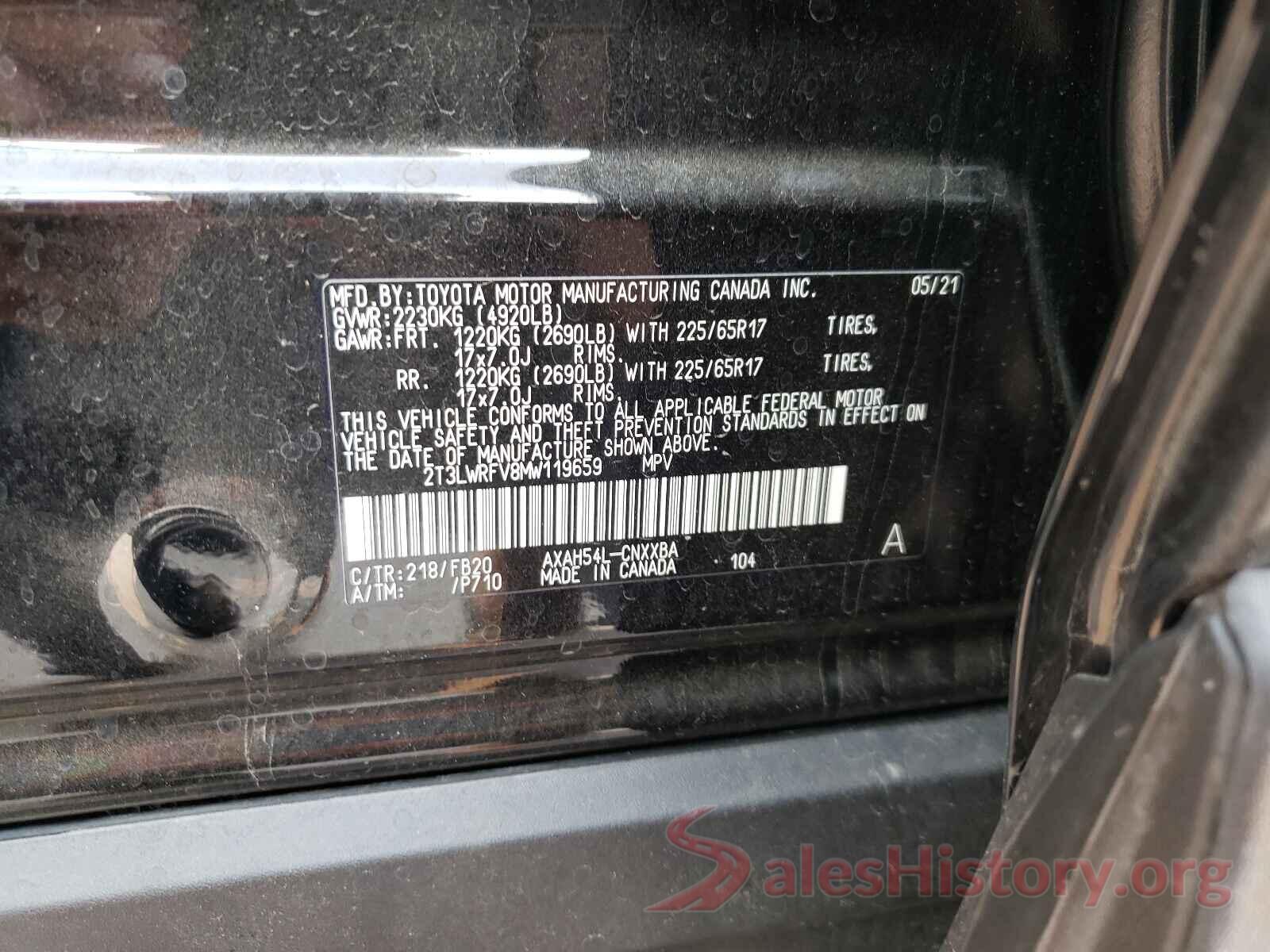 2T3LWRFV8MW119659 2021 TOYOTA RAV4