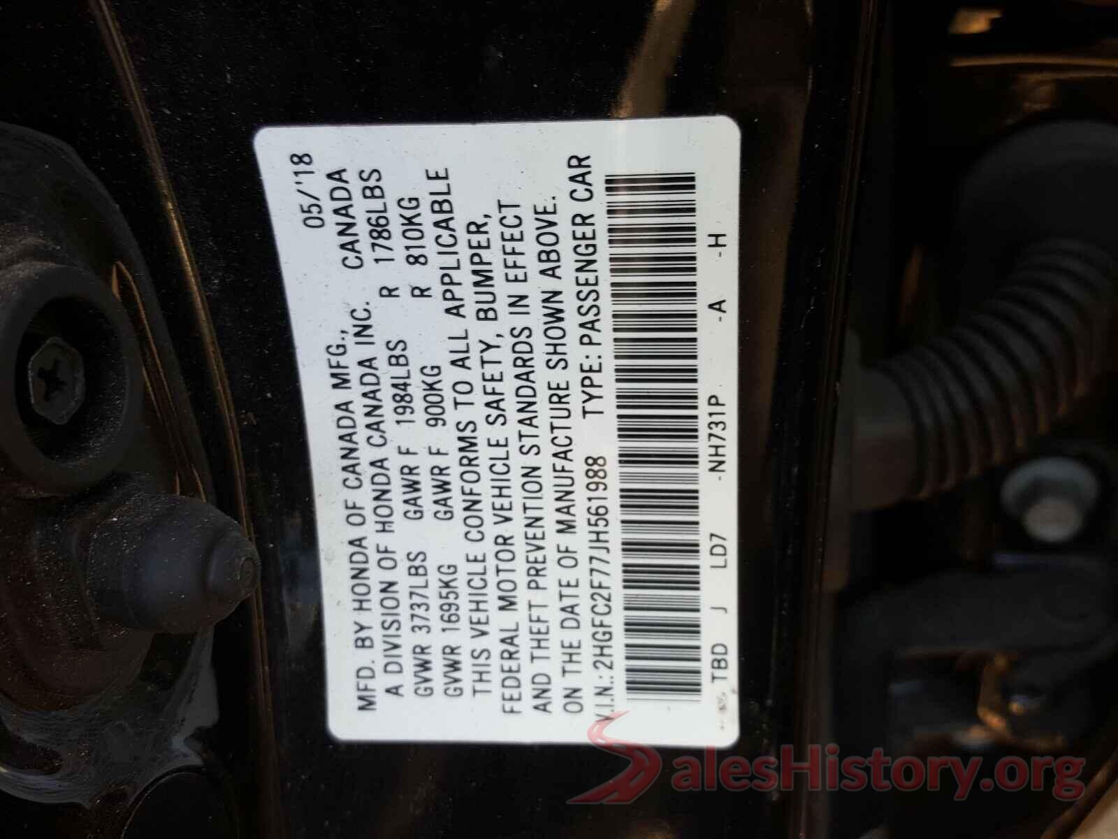 2HGFC2F77JH561988 2018 HONDA CIVIC