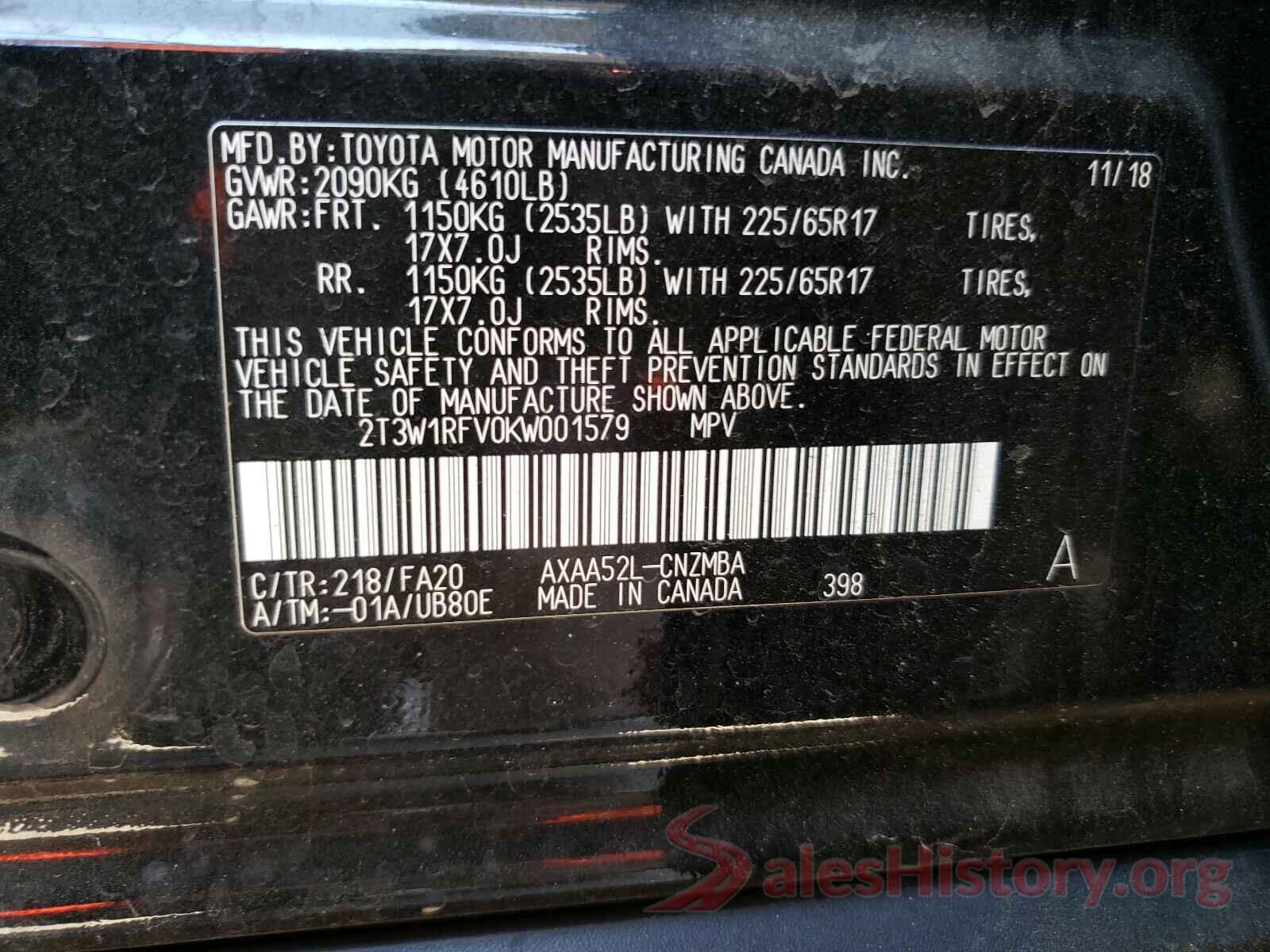 2T3W1RFV0KW001579 2019 TOYOTA RAV4