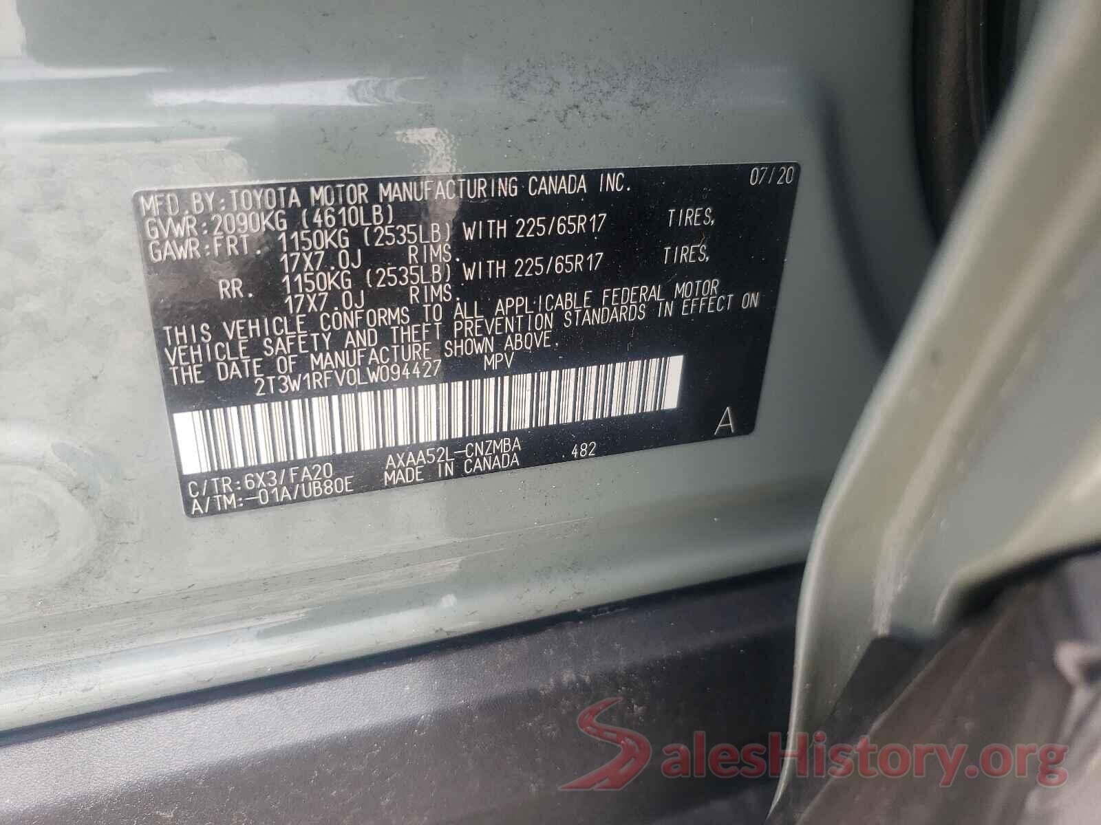 2T3W1RFV0LW094427 2020 TOYOTA RAV4