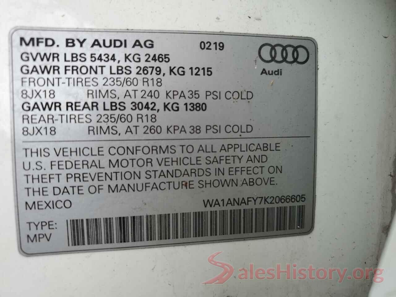 WA1ANAFY7K2066605 2019 AUDI Q5