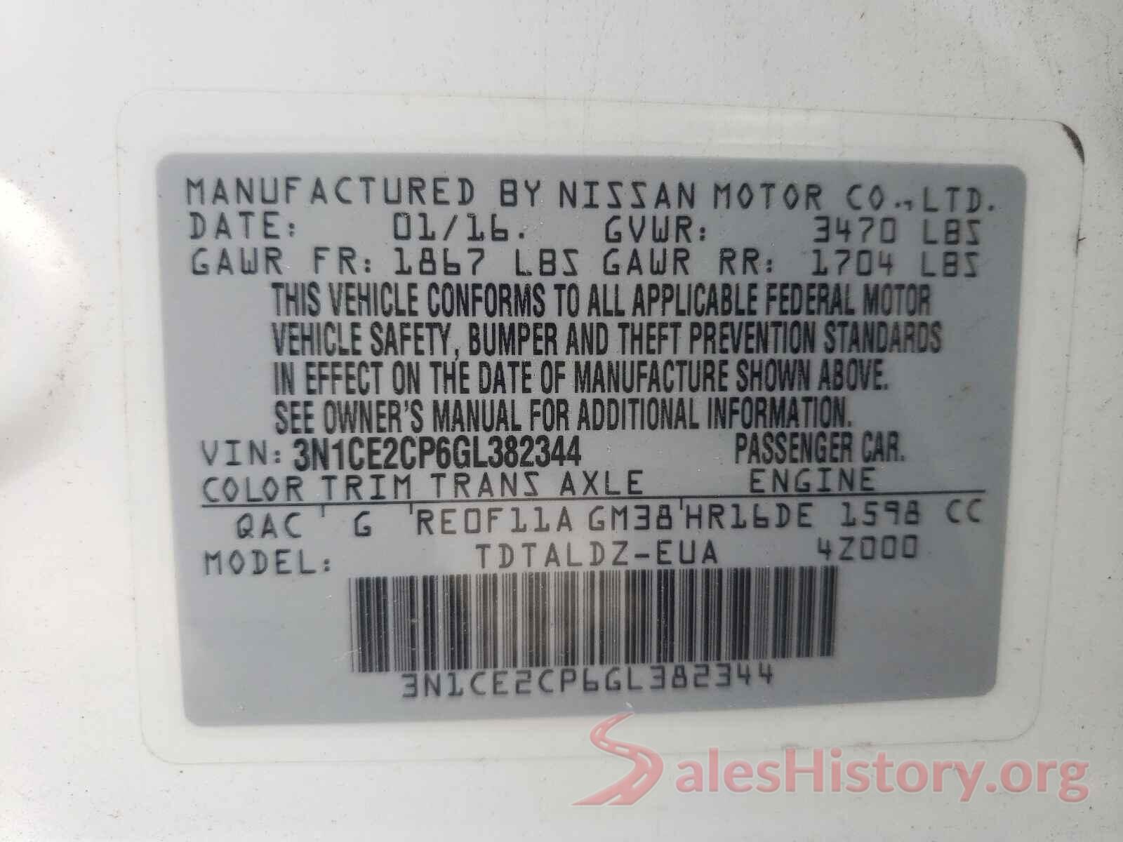 3N1CE2CP6GL382344 2016 NISSAN VERSA