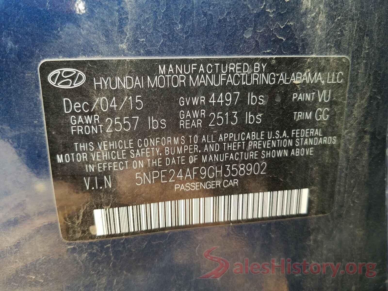 5NPE24AF9GH358902 2016 HYUNDAI SONATA