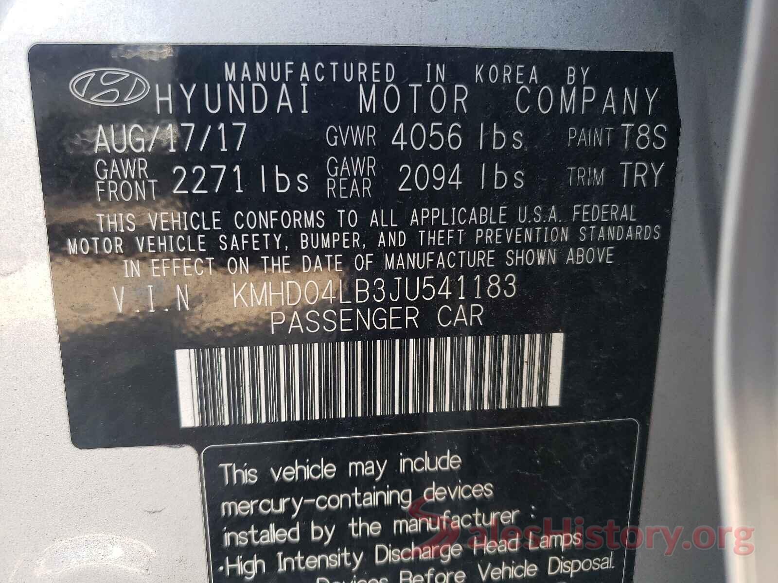 KMHD04LB3JU541183 2018 HYUNDAI ELANTRA