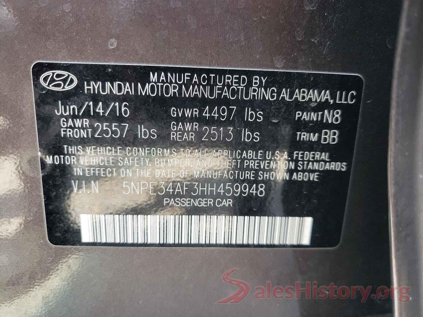 5NPE34AF3HH459948 2017 HYUNDAI SONATA