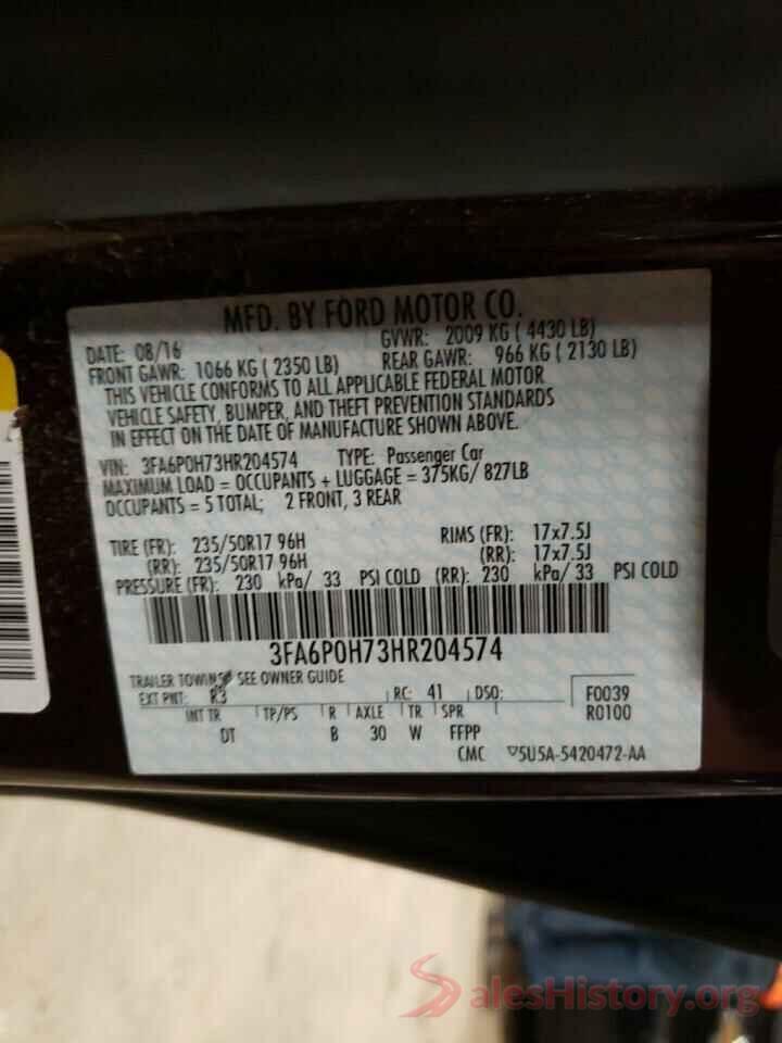 3FA6P0H73HR204574 2017 FORD FUSION