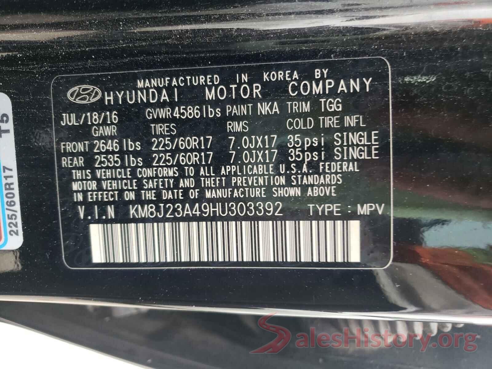 KM8J23A49HU303392 2017 HYUNDAI TUCSON